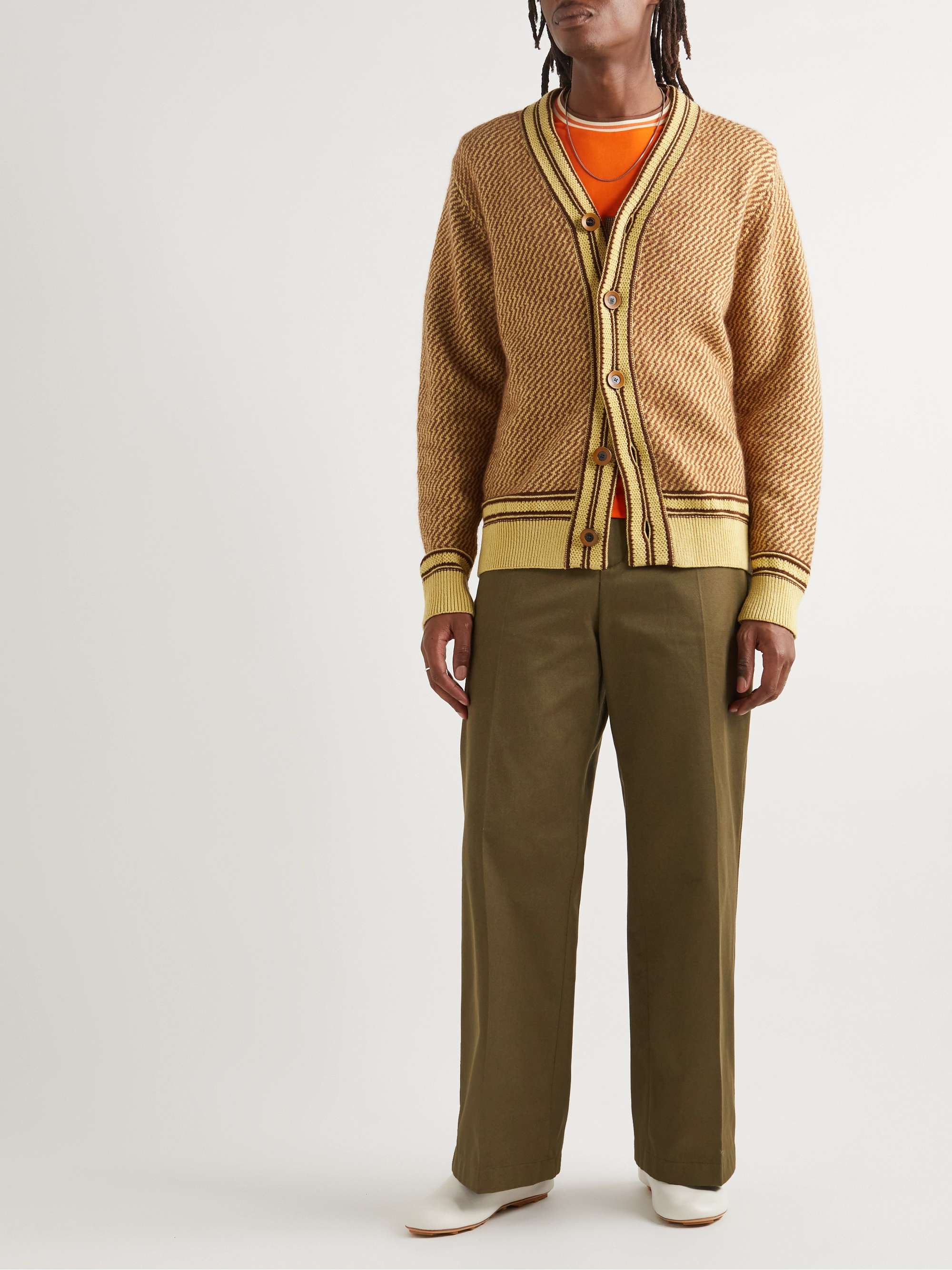 WALES BONNER Clarinet Jacquard-Knit Recycled Cashmere-Blend Cardigan