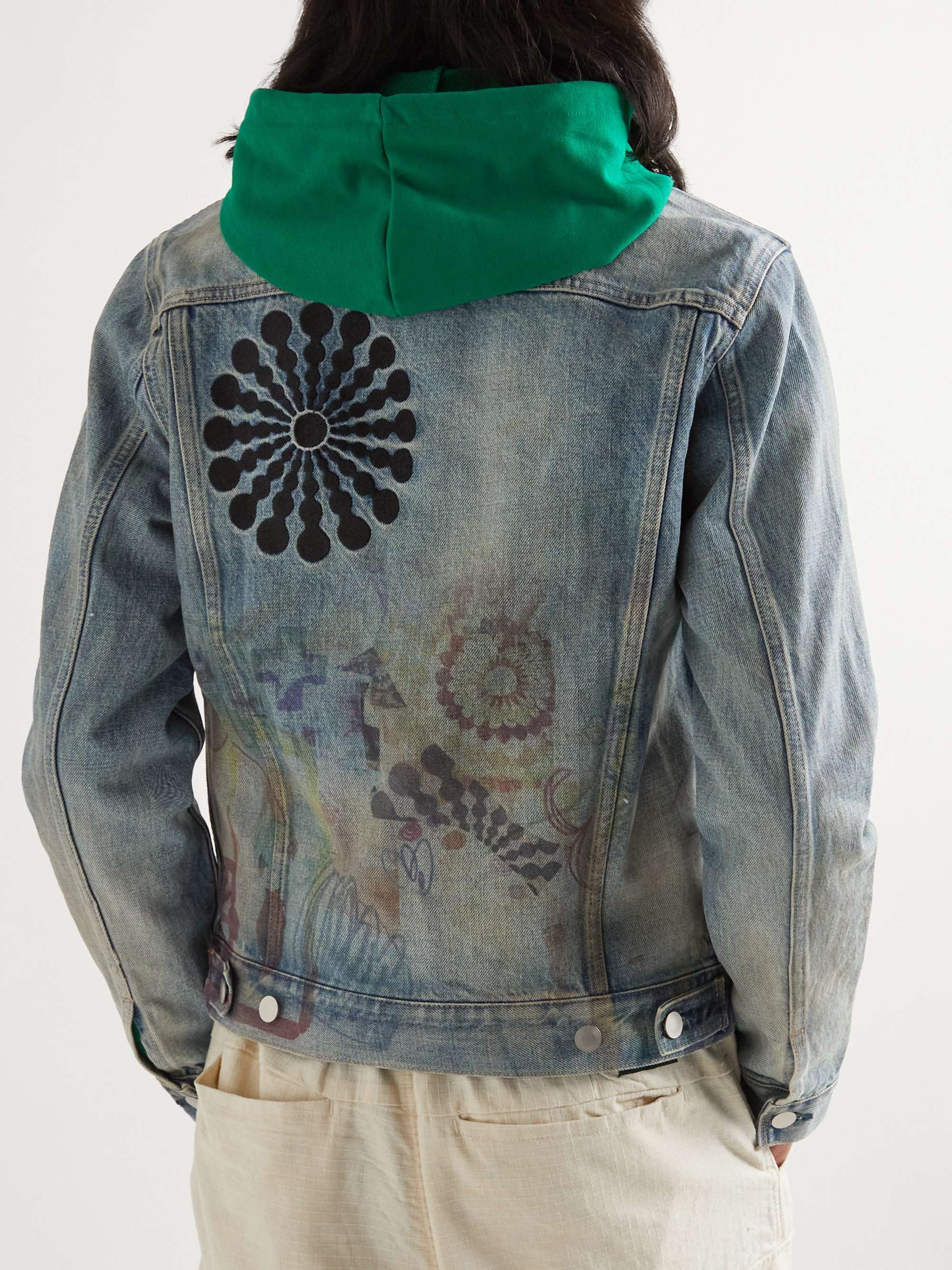 JOHN ELLIOTT Thumper Embroidered Printed Denim Jacket