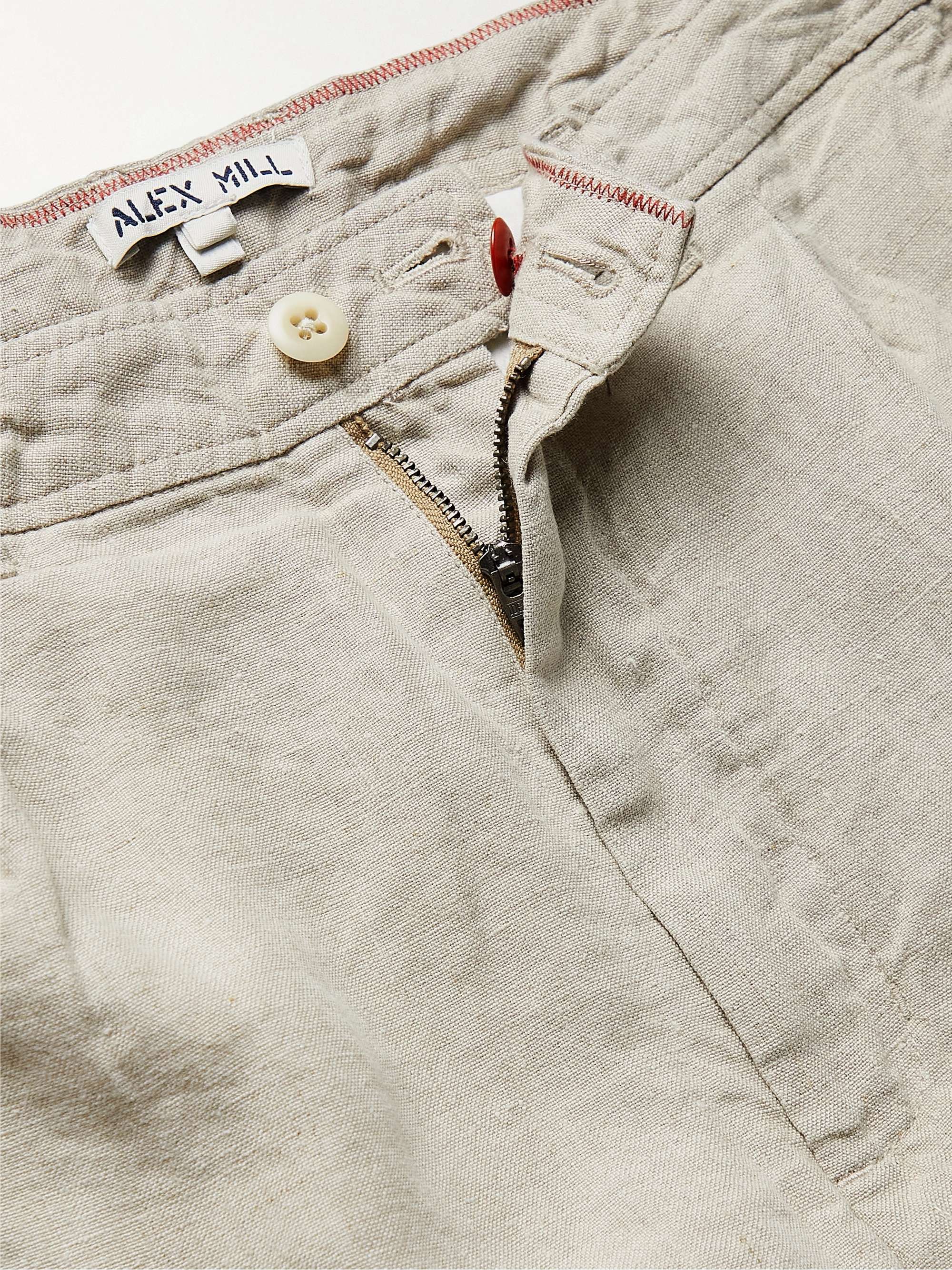 ALEX MILL Standard Slim-Fit Cropped Pleated Linen Trousers