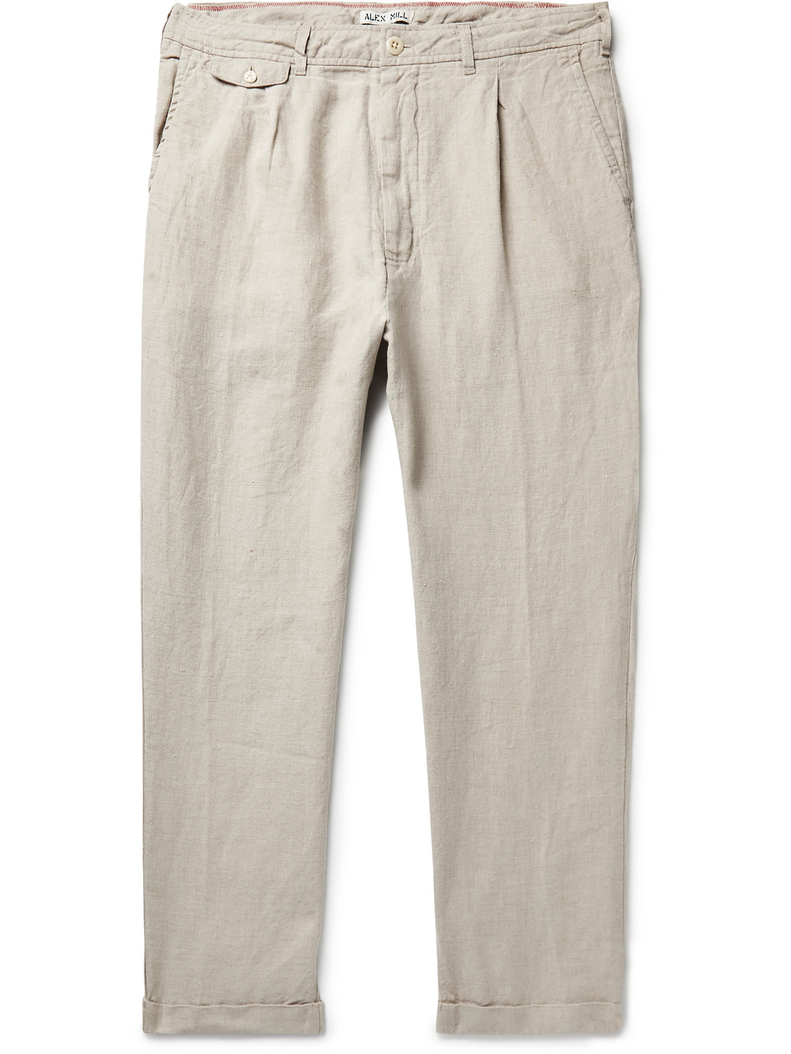 Alex Mill Standard Slim-fit Cropped Pleated Linen Trousers In Neutrals