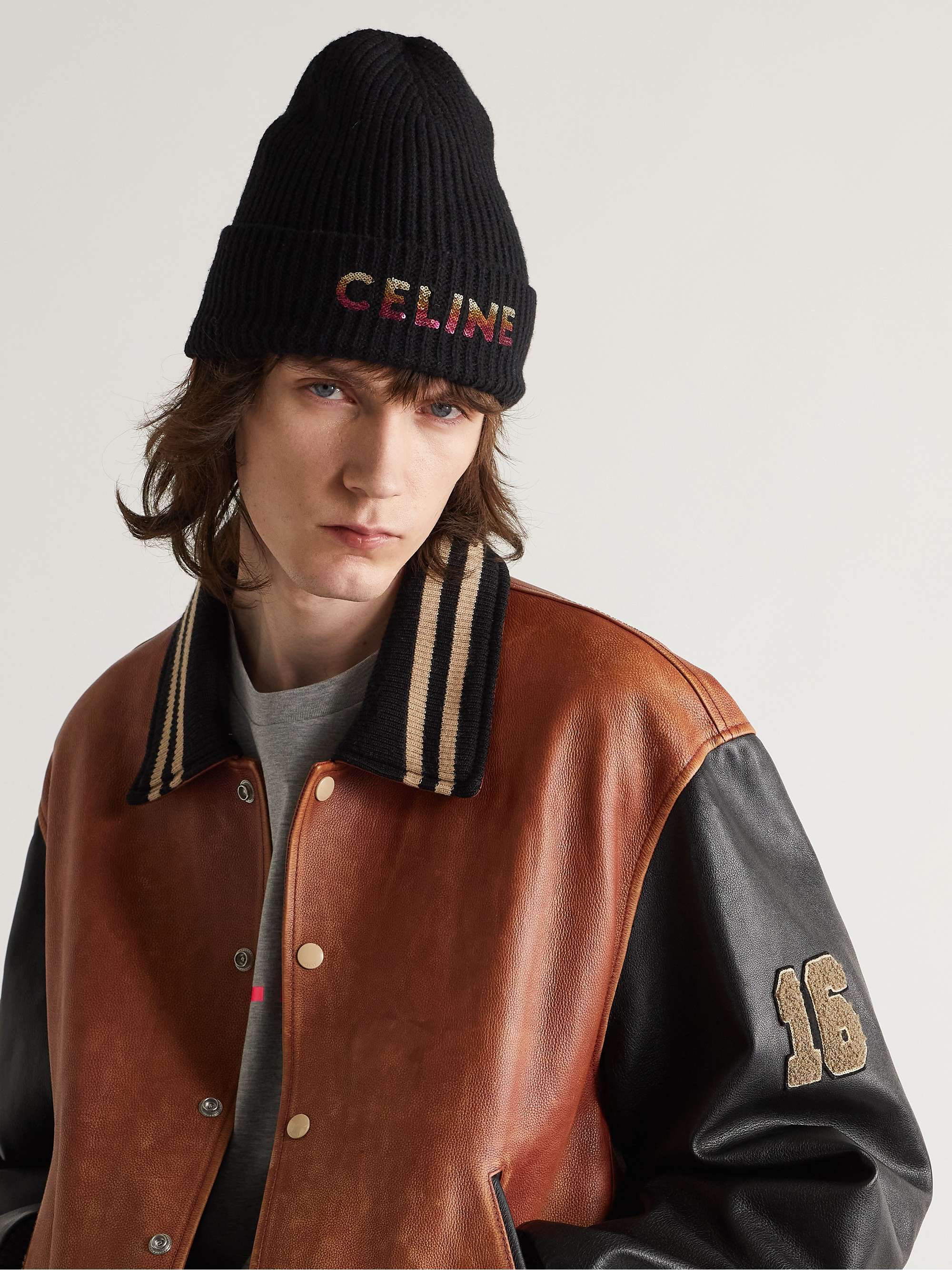CELINE HOMME Logo-Embellished Ribbed Wool Beanie