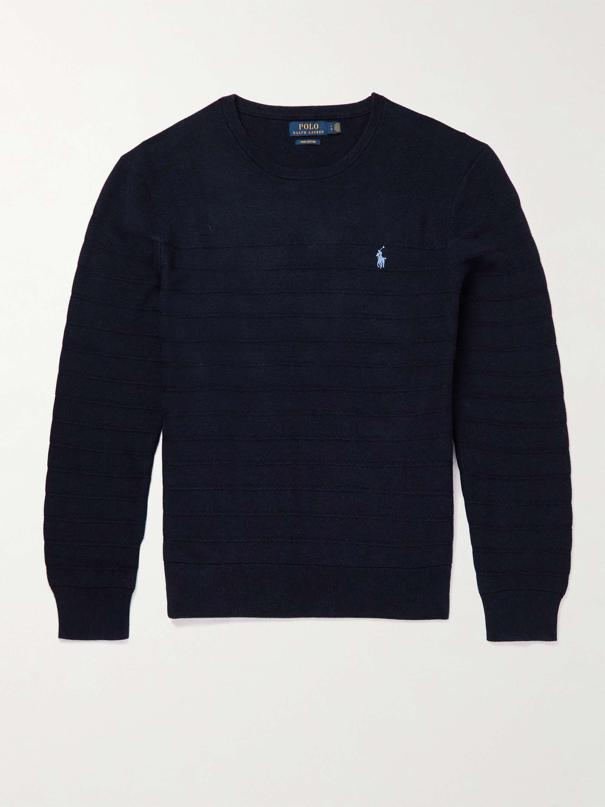 POLO RALPH LAUREN Logo-Embroidered Striped Cotton Sweater
