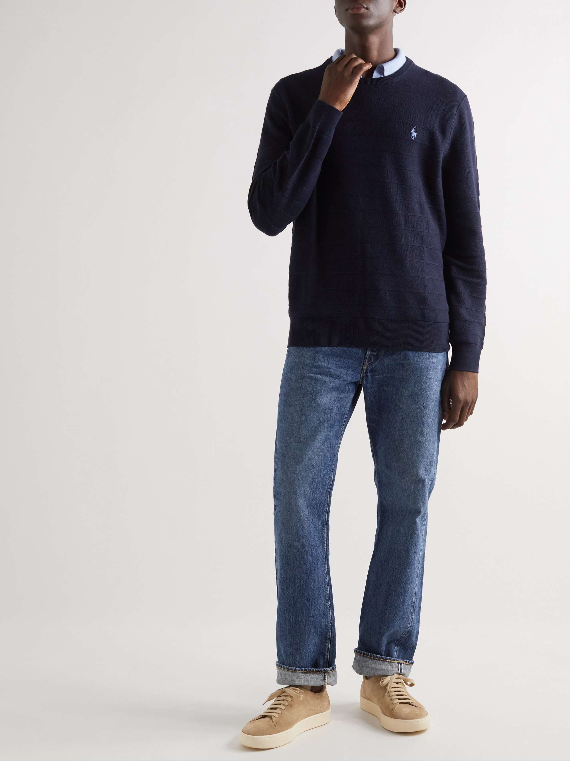 POLO RALPH LAUREN Logo-Embroidered Striped Cotton Sweater