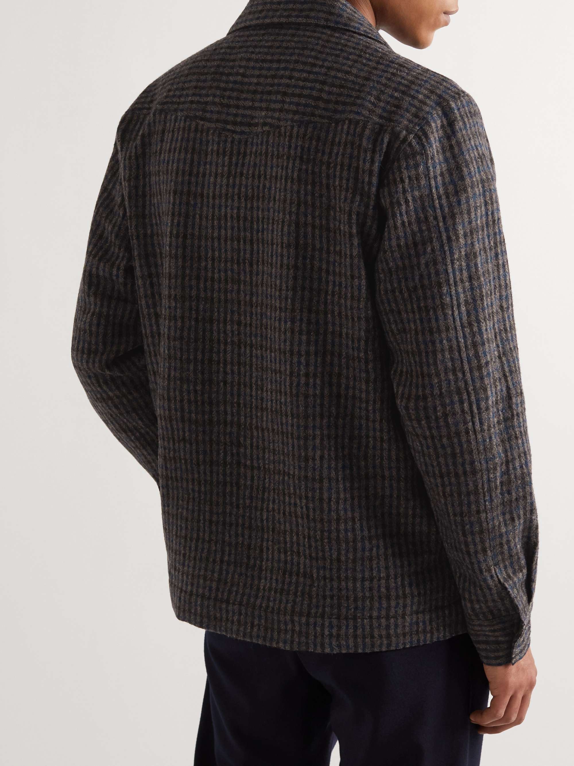 OFFICINE GÉNÉRALE Judas Camp-Collar Checked Wool-Gauze Jacket