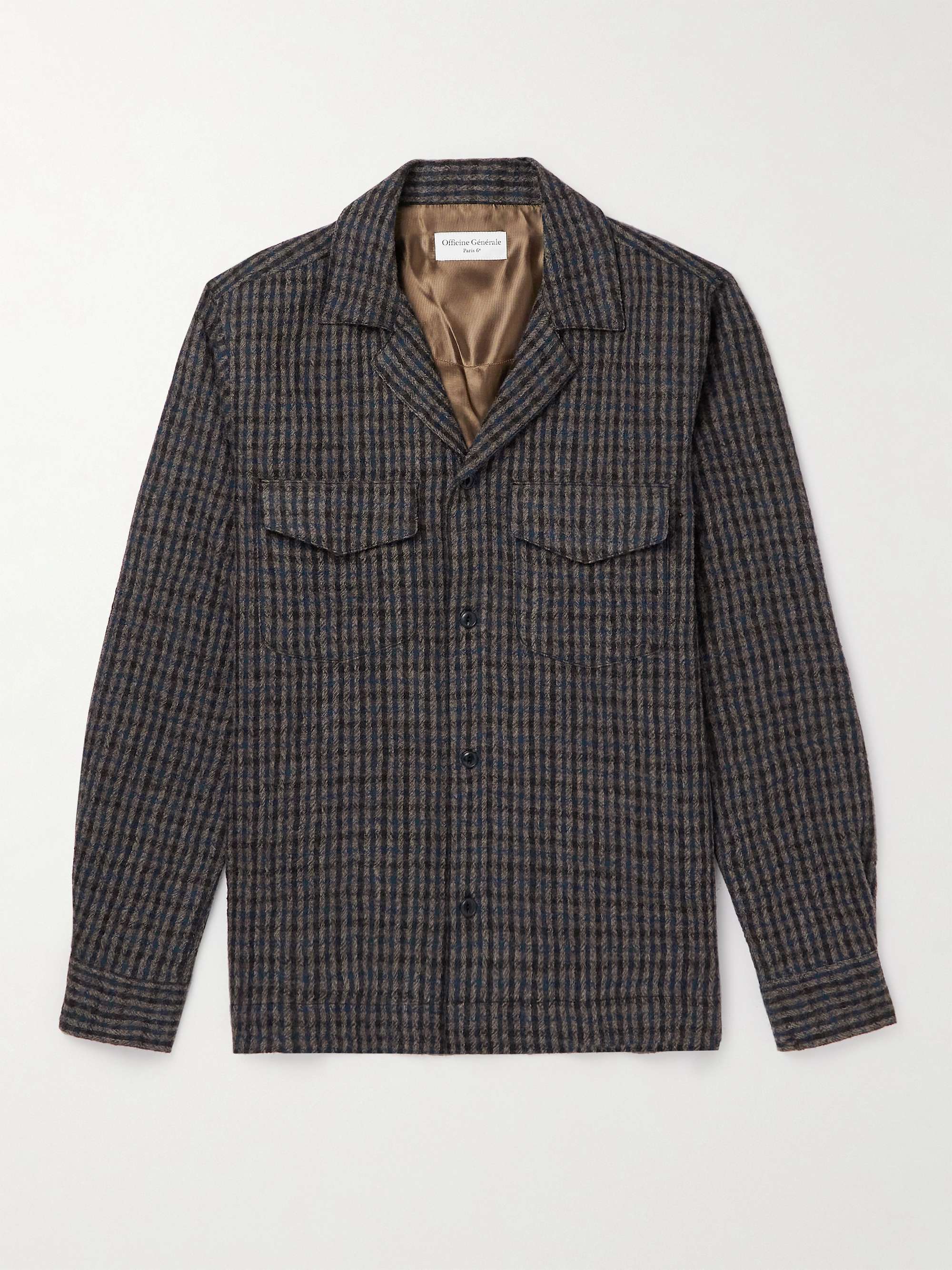 OFFICINE GÉNÉRALE Judas Camp-Collar Checked Wool-Gauze Jacket