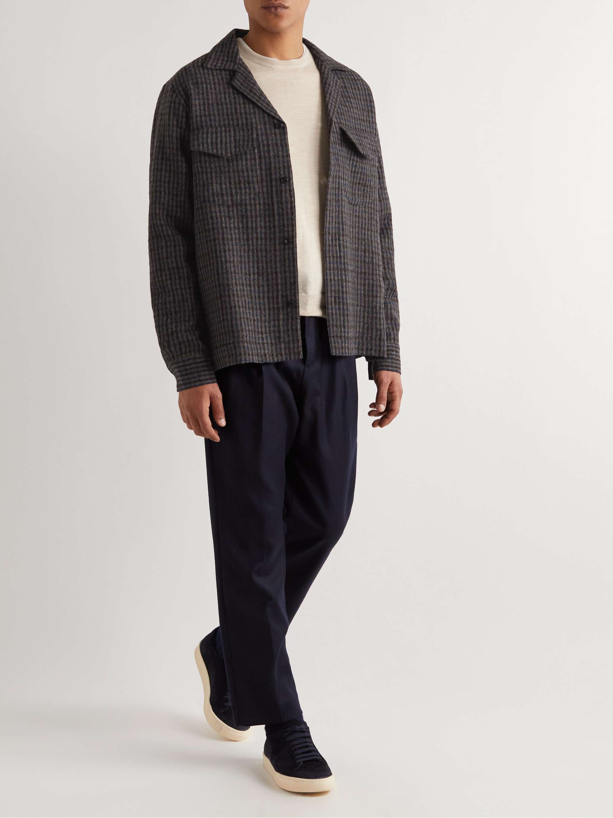 OFFICINE GÉNÉRALE Judas Camp-Collar Checked Wool-Gauze Jacket