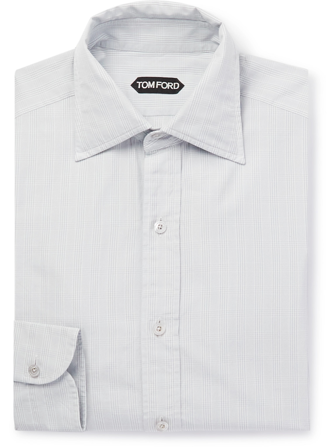 Tom Ford Checked Cotton-poplin Shirt In Gray