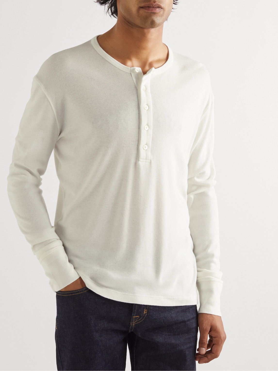 Shop Tom Ford Cotton-jersey Henley T-shirt In White