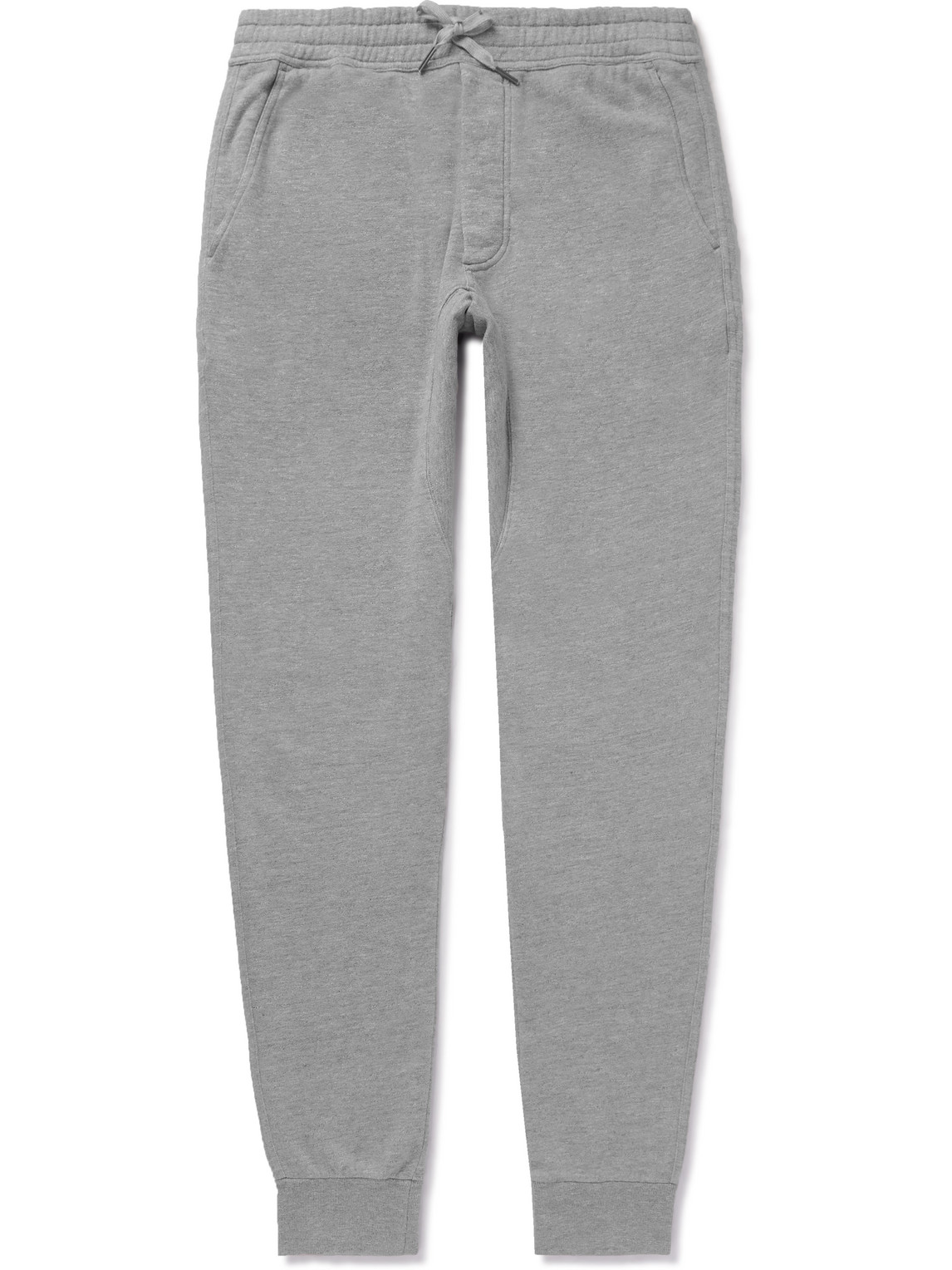 Tom Ford Tapered Brushed Cotton-blend Jersey Sweatpants In Gray