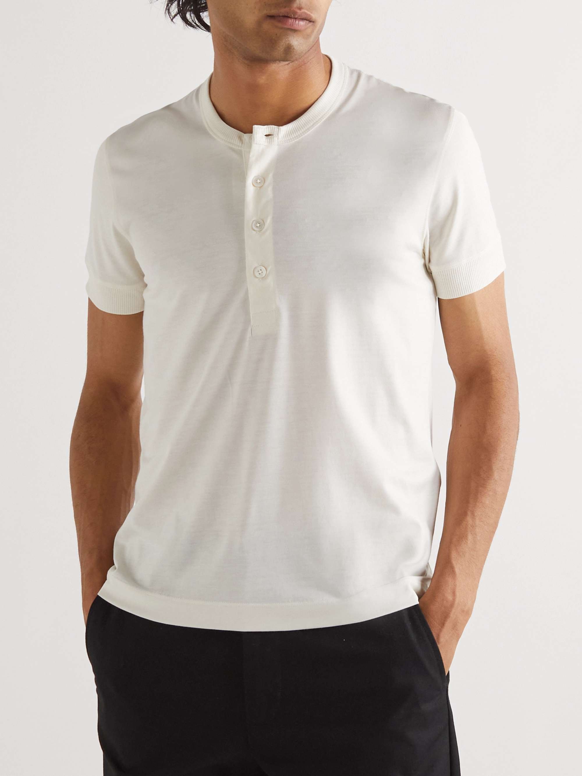 TOM FORD Silk and Cotton-Blend Jersey Henley T-Shirt