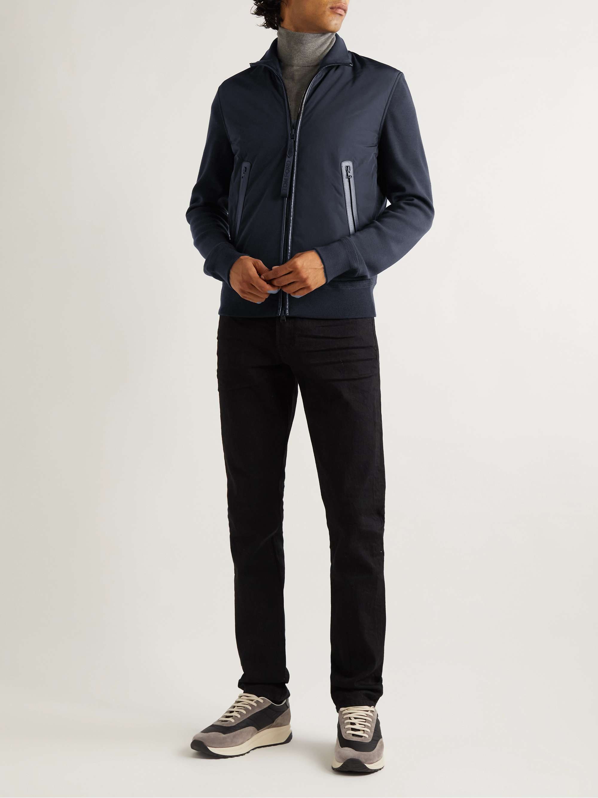 TOM FORD Panelled Ribbed Wool and Shell Zip-Up Cardigan