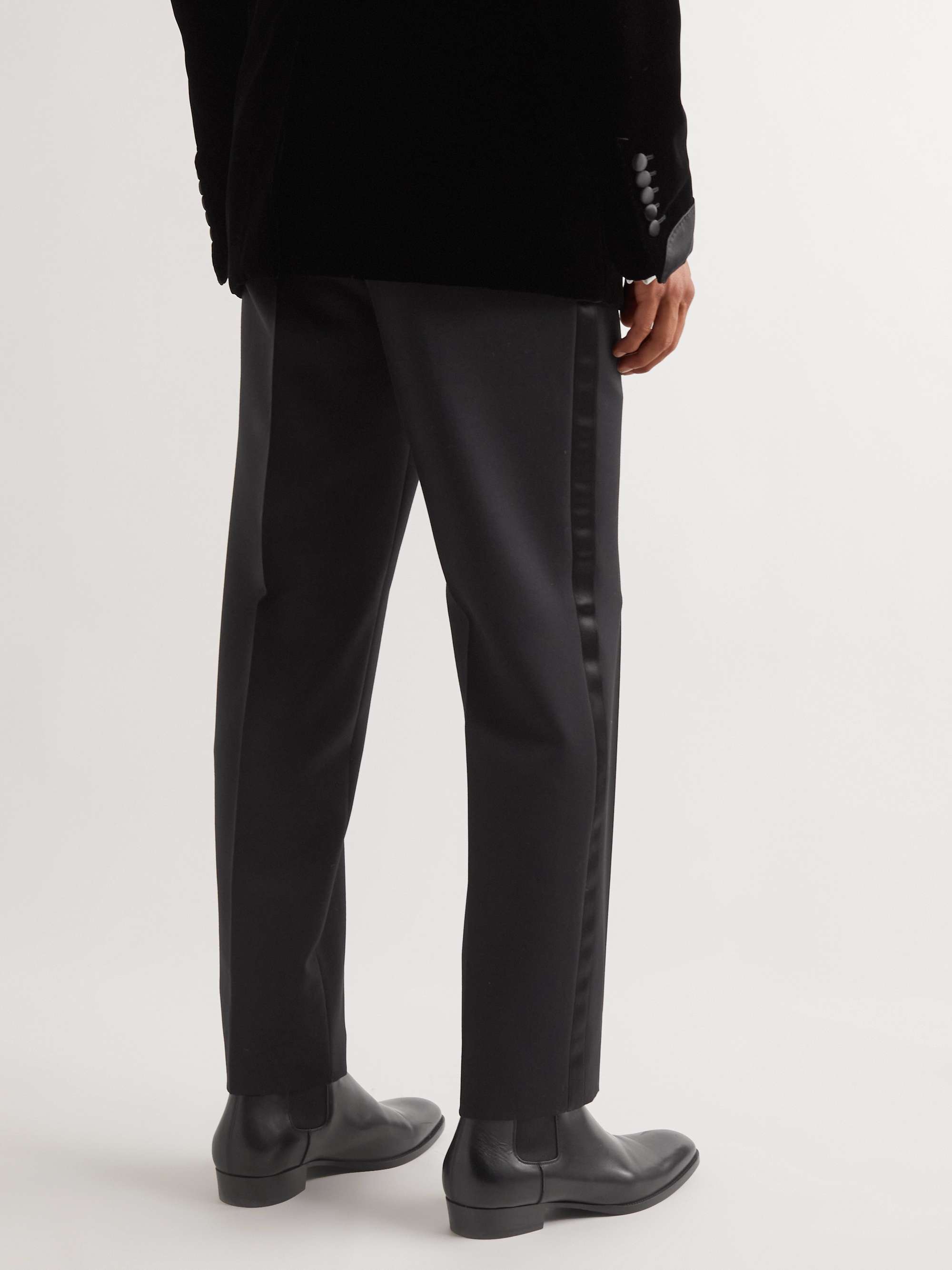 TOM FORD Straight-Leg Grain de Poudre Wool and Mohair-Blend Tuxedo Trousers