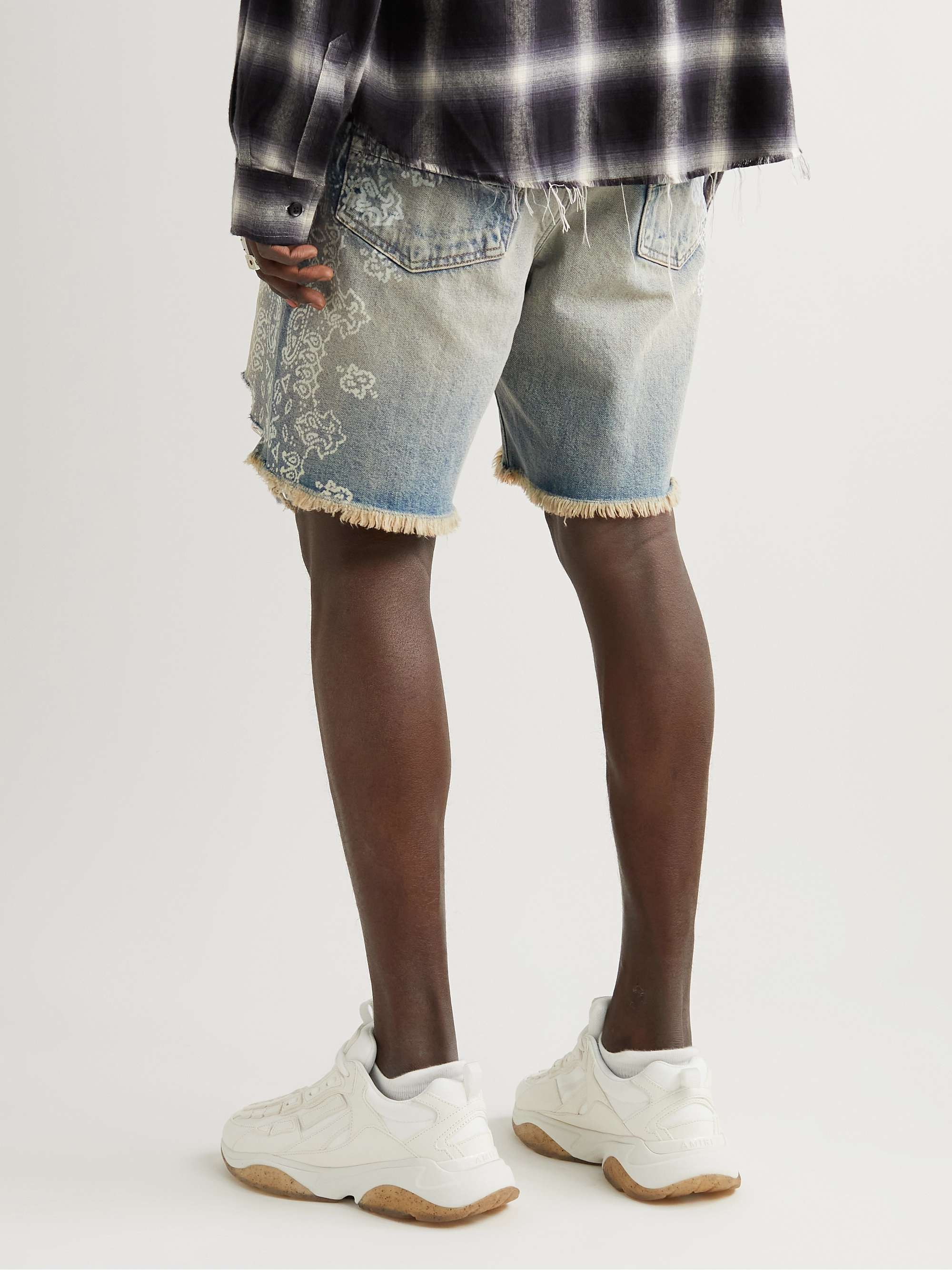 AMIRI Straight-Leg Paisley-Print Distressed Denim Shorts