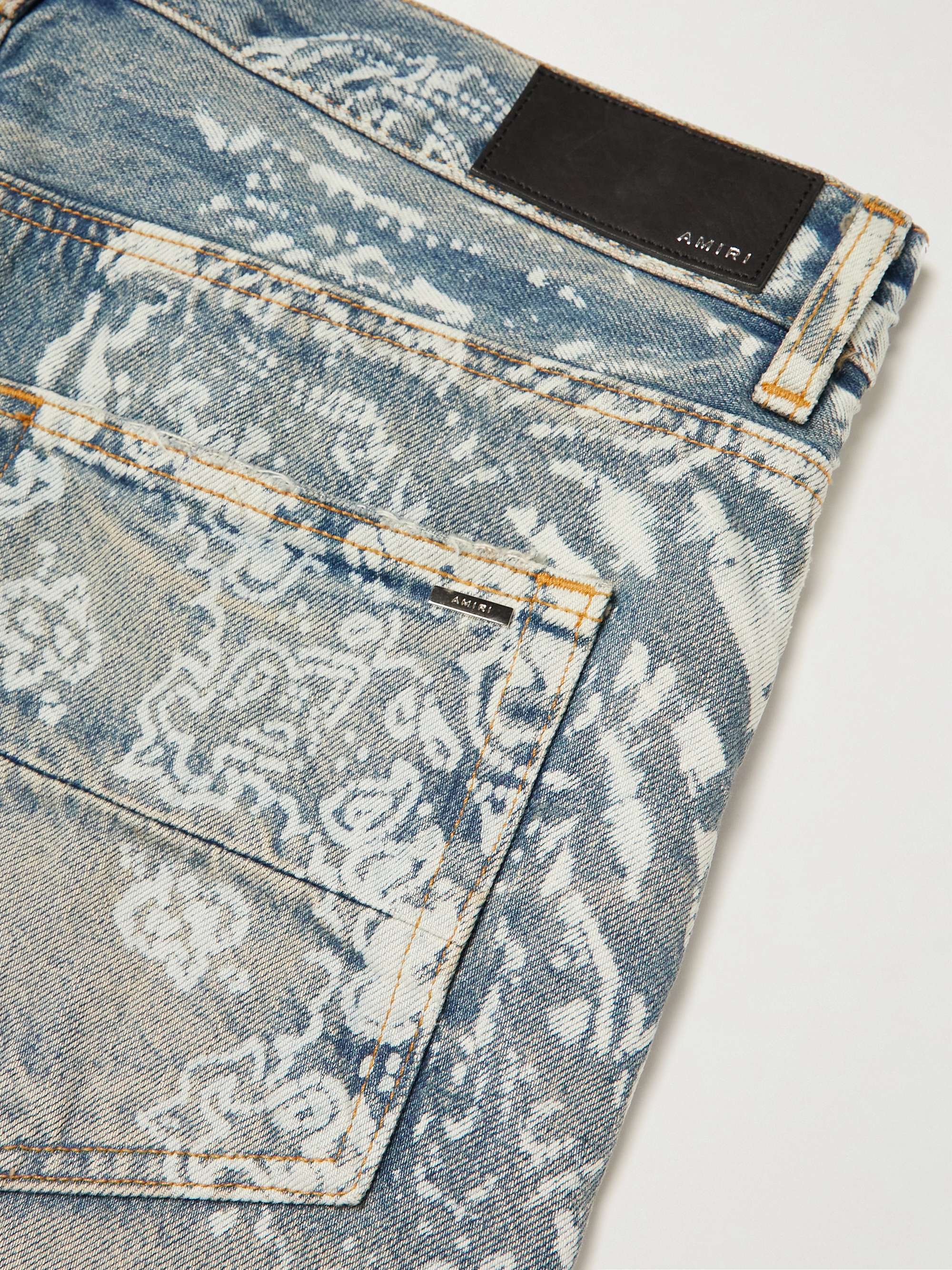 AMIRI Straight-Leg Paisley-Print Distressed Denim Shorts