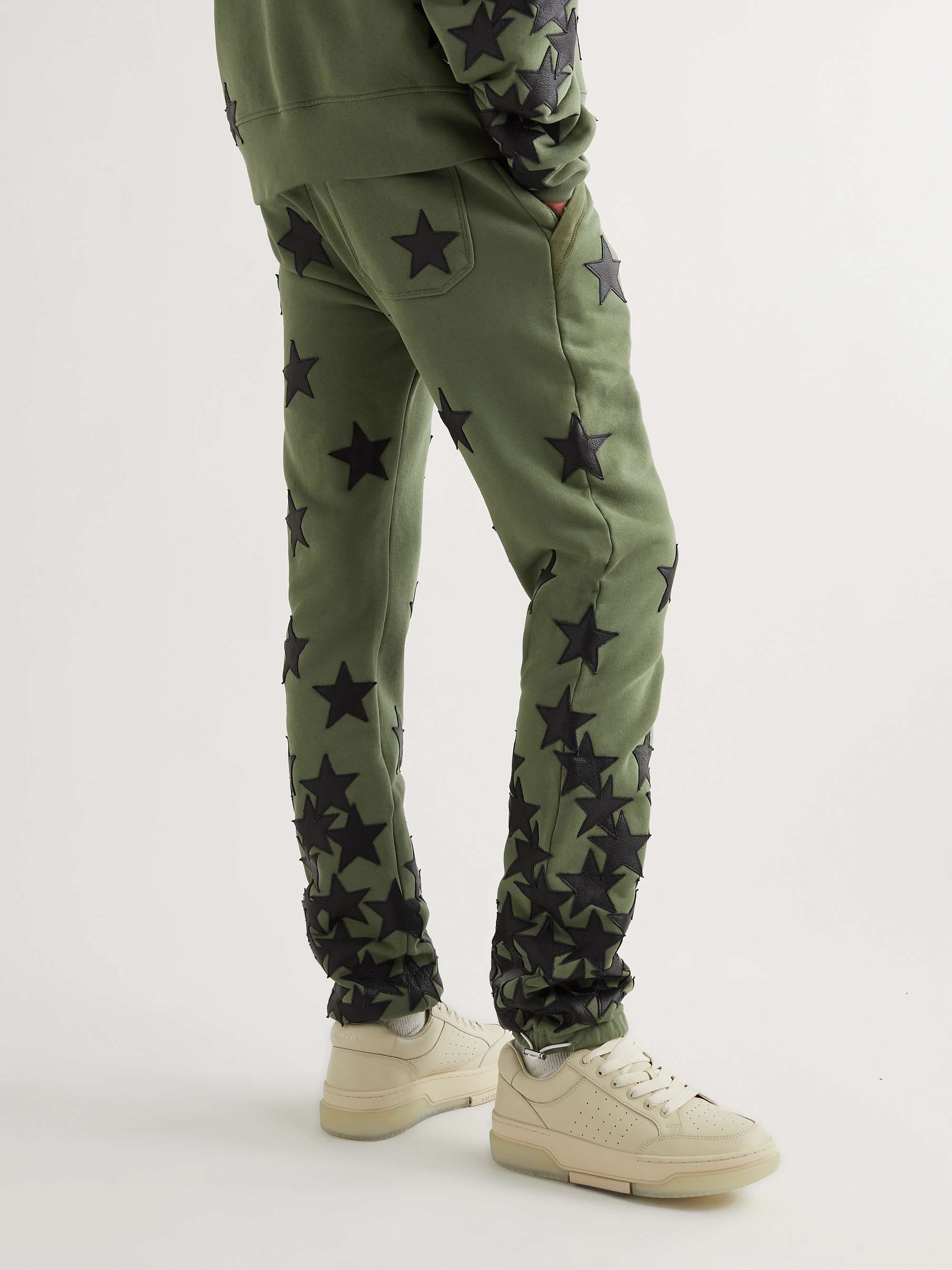 AMIRI + Chemist Tapered Leather-Appliquéd Cotton-Jersey Sweatpants