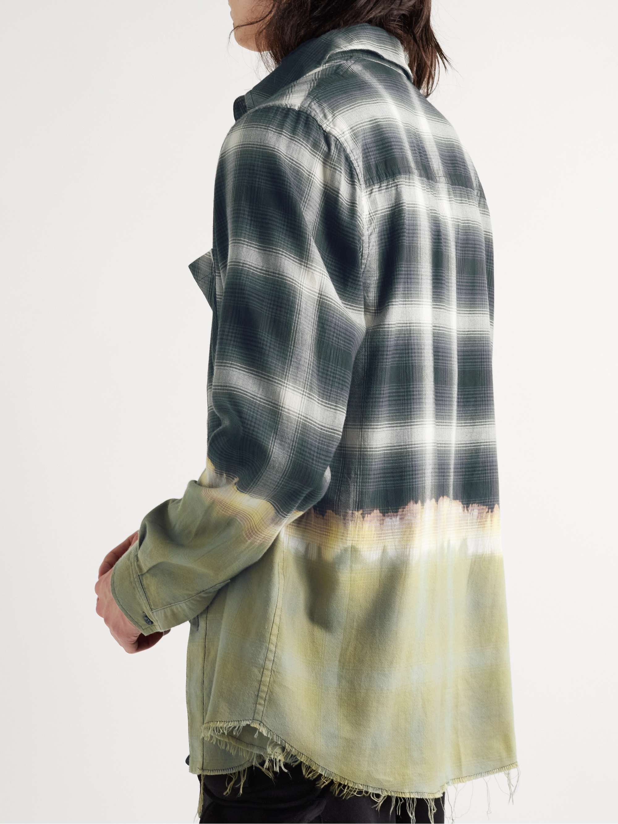 AMIRI Distressed Dégradé Bleached Checked Cotton and TENCEL™-Blend Flannel Shirt