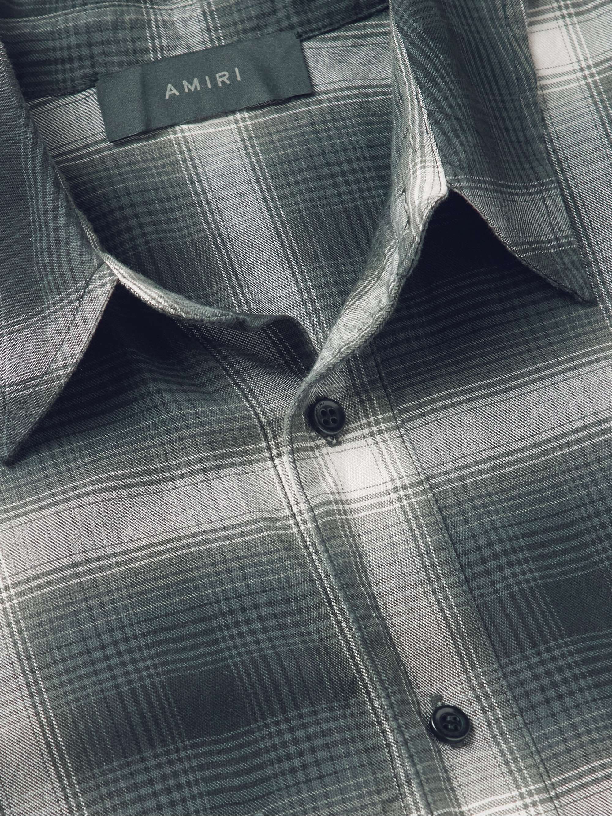 AMIRI Distressed Dégradé Bleached Checked Cotton and TENCEL™-Blend Flannel Shirt
