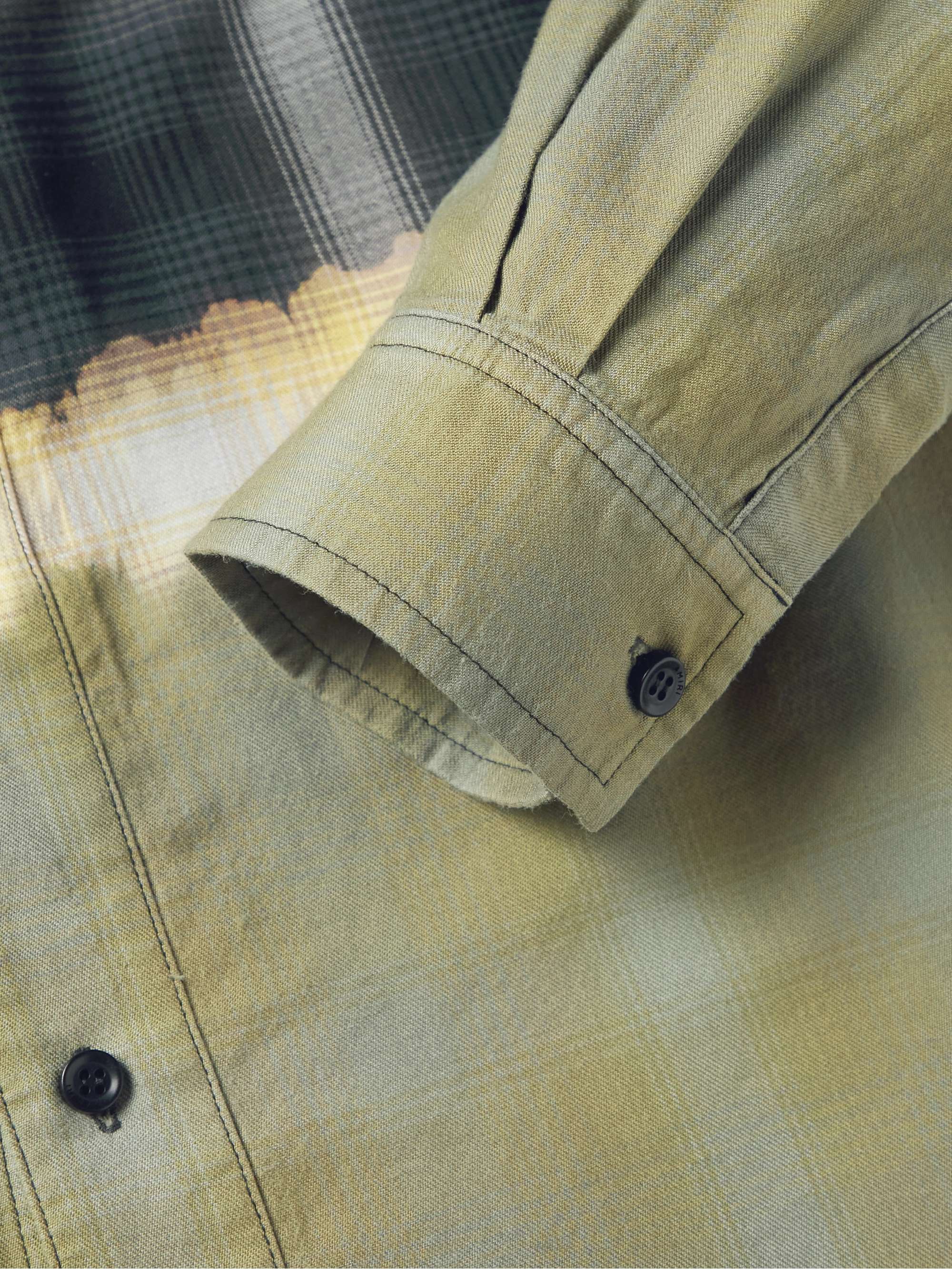 AMIRI Distressed Dégradé Bleached Checked Cotton and TENCEL™-Blend Flannel Shirt