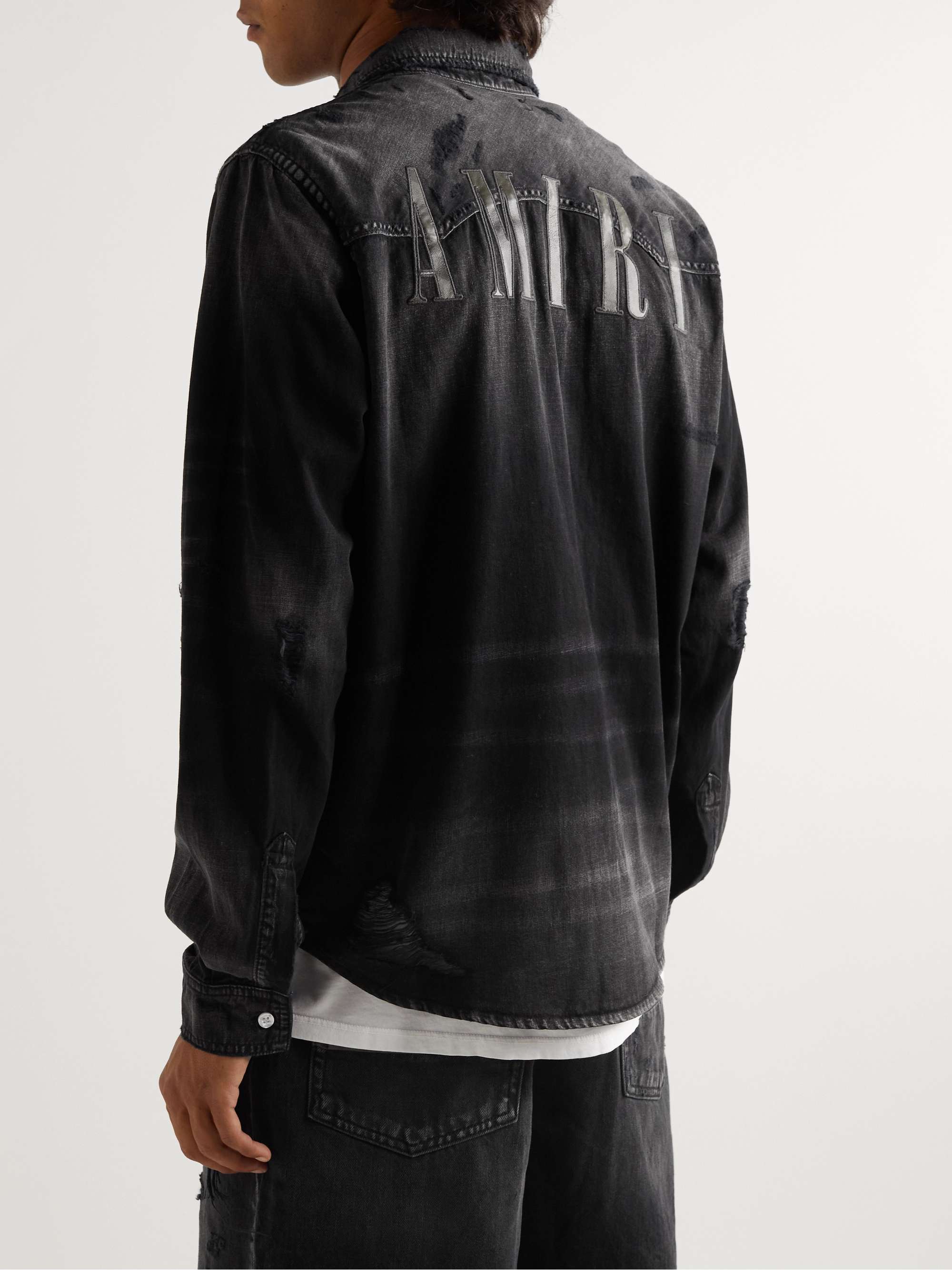 AMIRI Distressed Appliquéd Denim Shirt