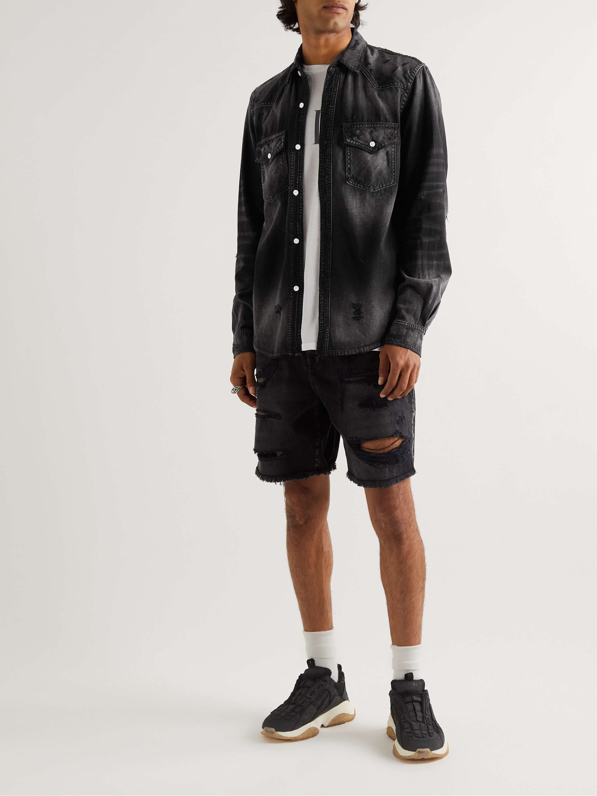 AMIRI Distressed Appliquéd Denim Shirt