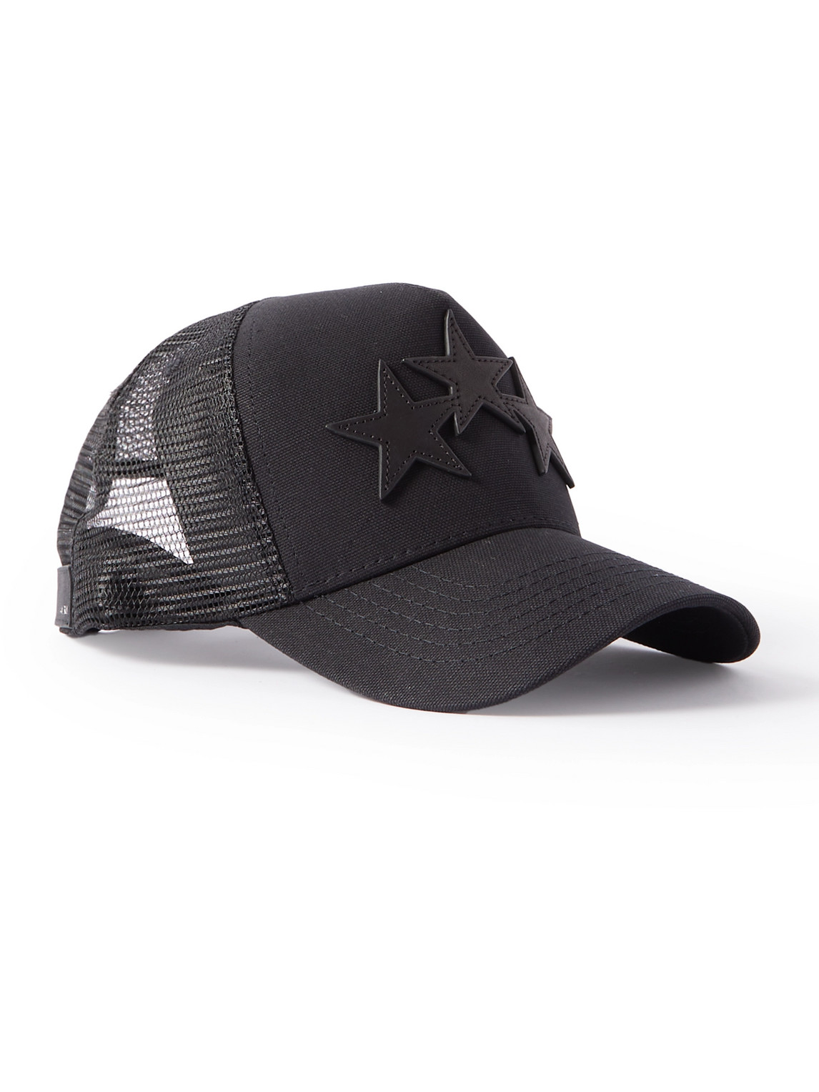 Amiri Leather-trimmed Cotton-canvas And Mesh Trucker Hat In Black