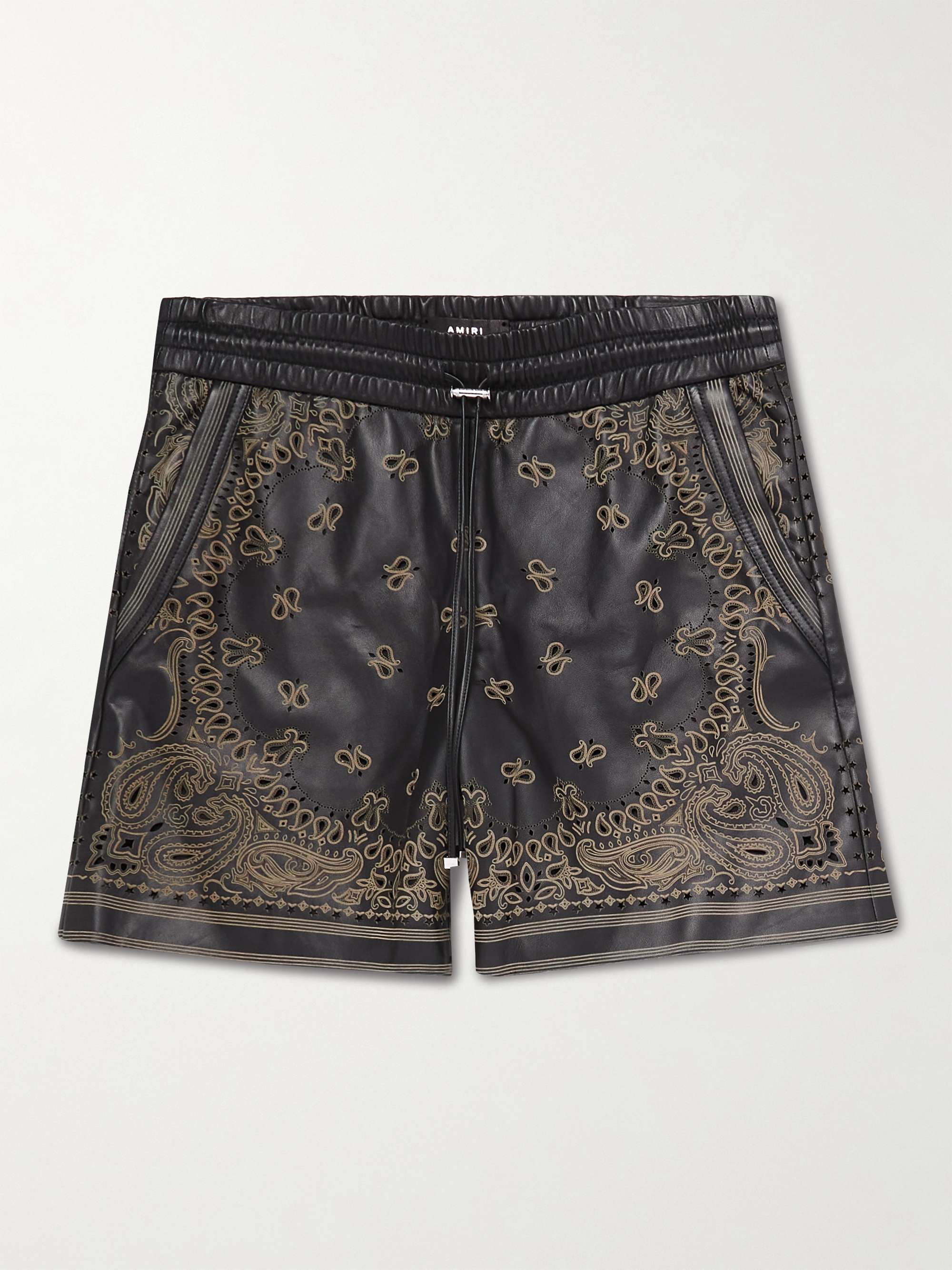 AMIRI Wide-Leg Laser-Cut Leather Drawstring Shorts
