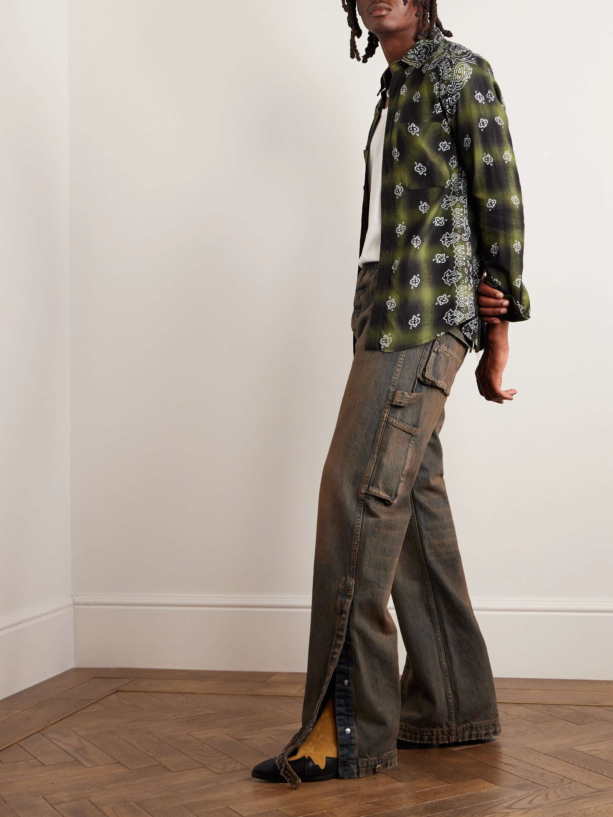 AMIRI Bandana-Print Checked Cotton-Blend Twill Shirt