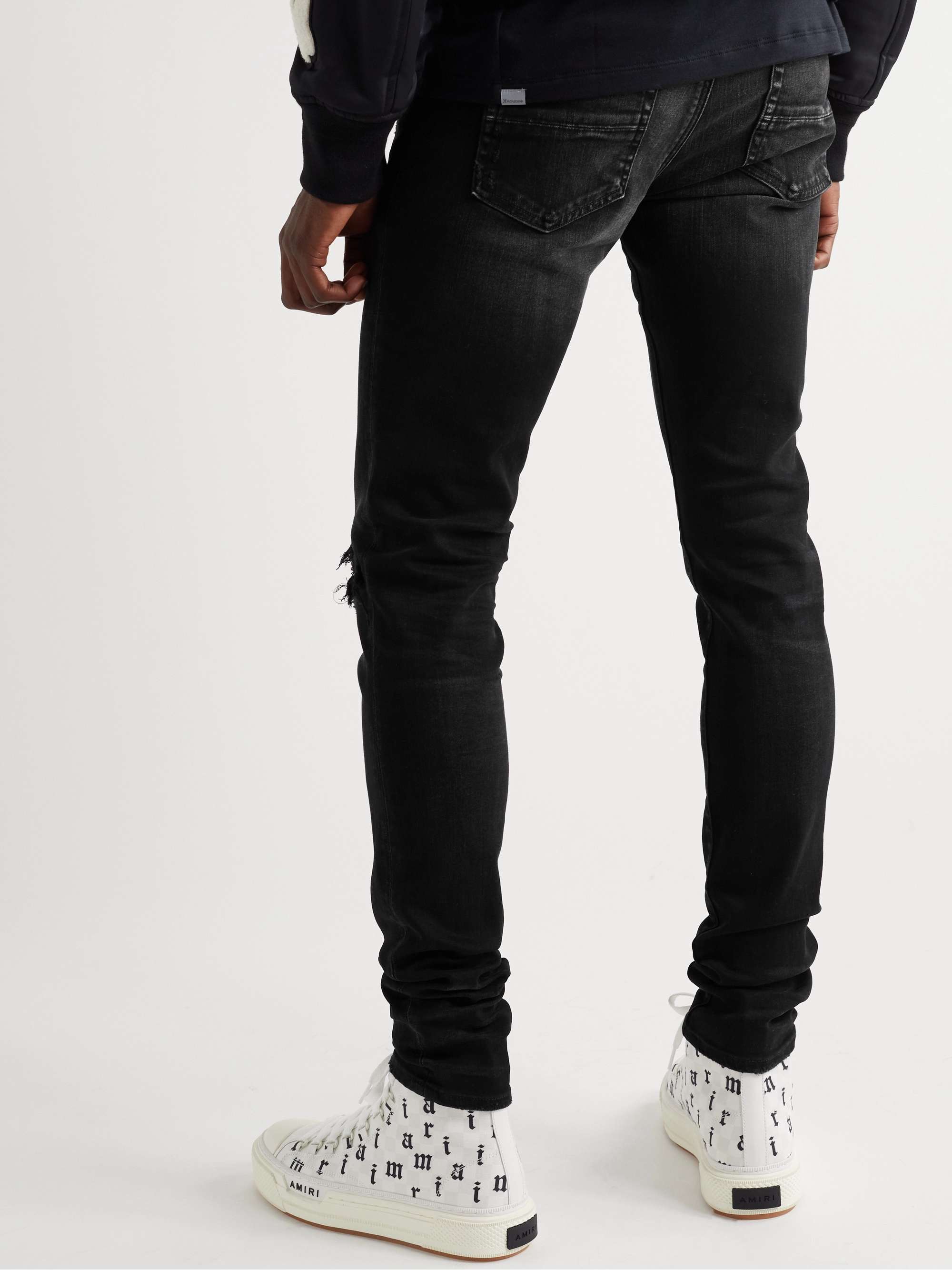 AMIRI Leather-Trimmed Appliquéd Skinny Jeans