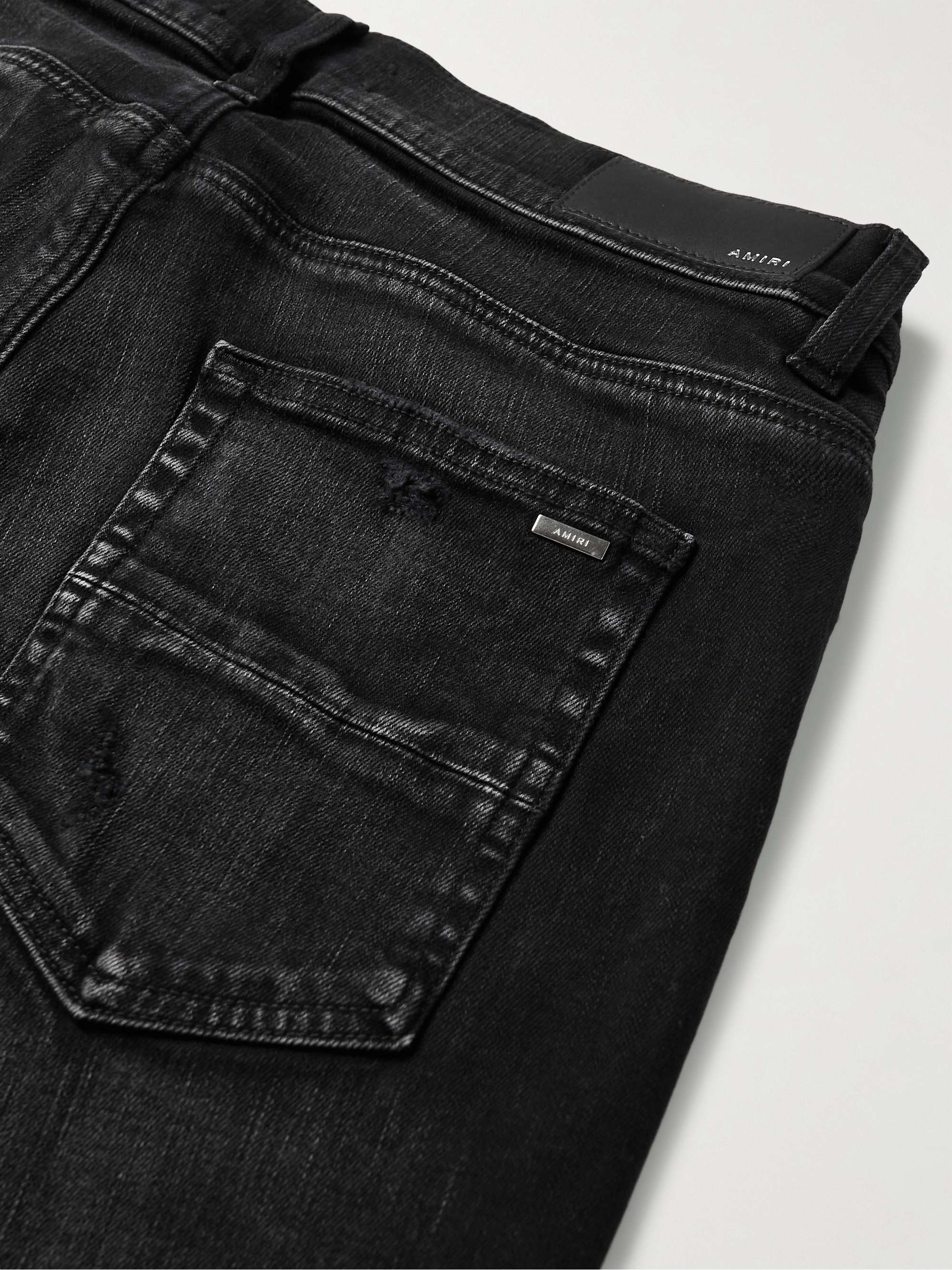 AMIRI Leather-Trimmed Appliquéd Skinny Jeans