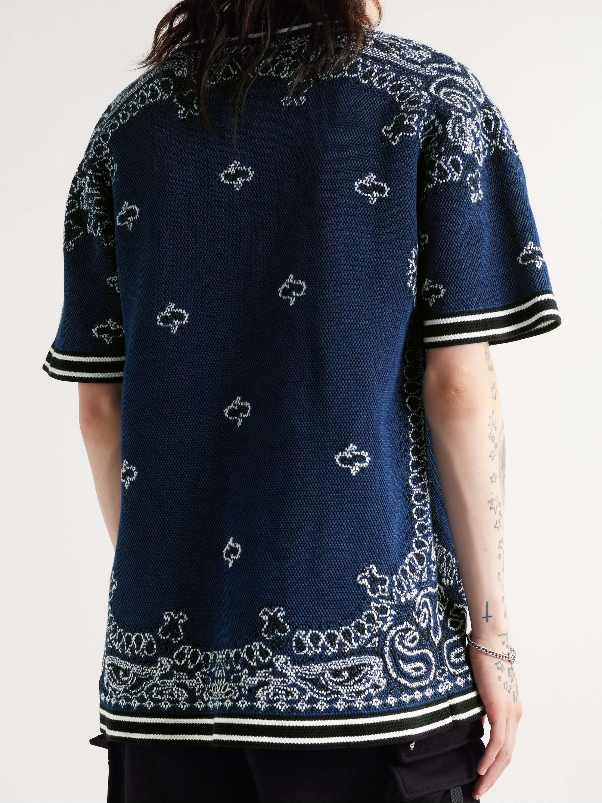 AMIRI Logo-Embroidered Crocheted Cotton and Cashmere-Blend Polo Shirt