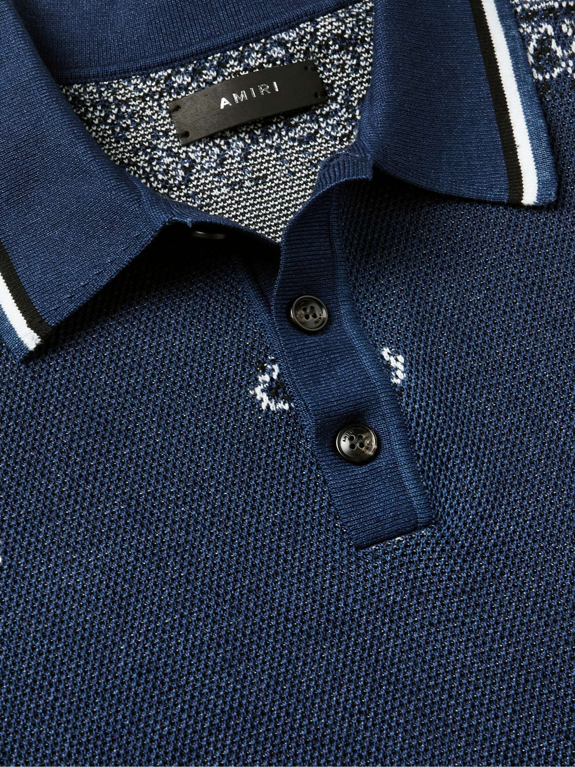 AMIRI Logo-Embroidered Crocheted Cotton and Cashmere-Blend Polo Shirt