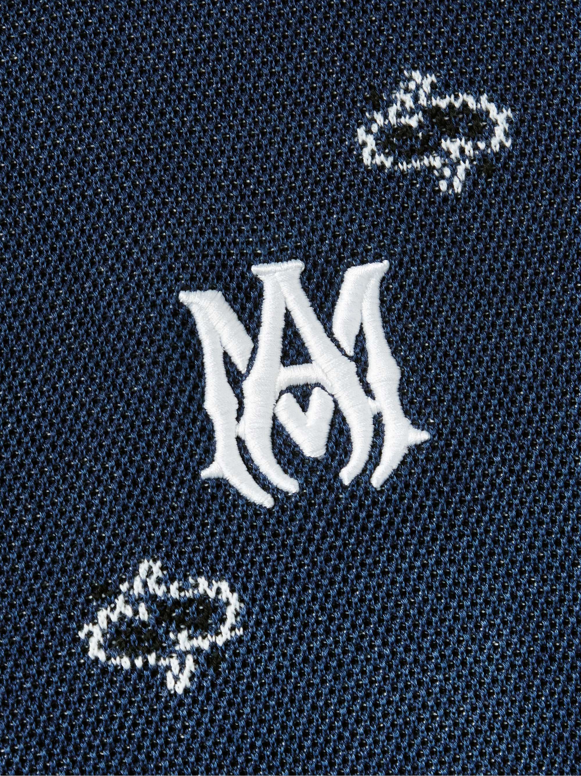 AMIRI Logo-Embroidered Crocheted Cotton and Cashmere-Blend Polo Shirt