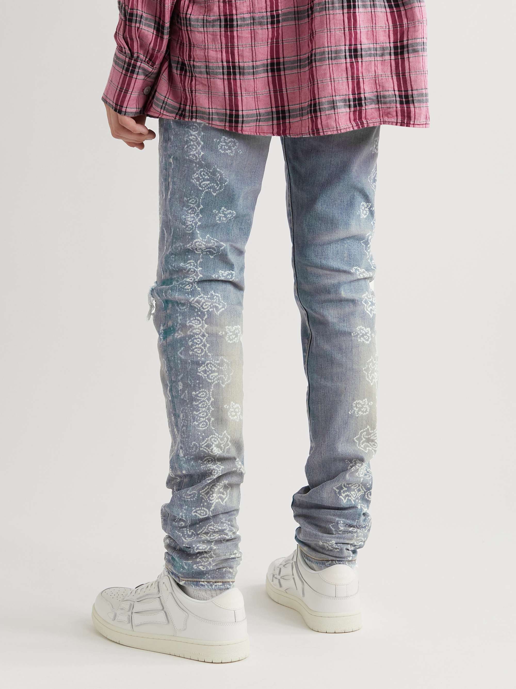 AMIRI Skinny-Fit Paisley-Print Distressed Jeans