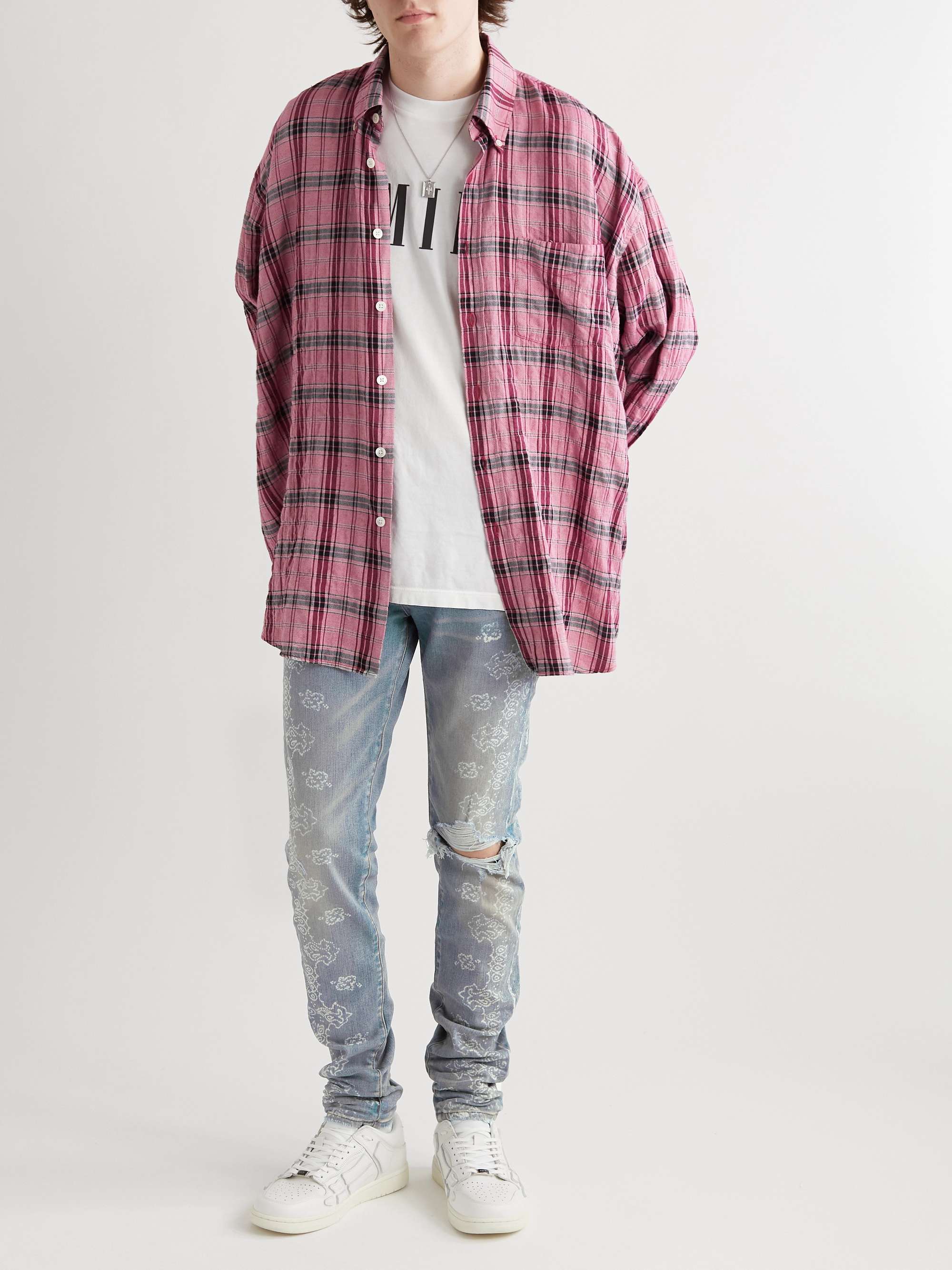 AMIRI Skinny-Fit Paisley-Print Distressed Jeans