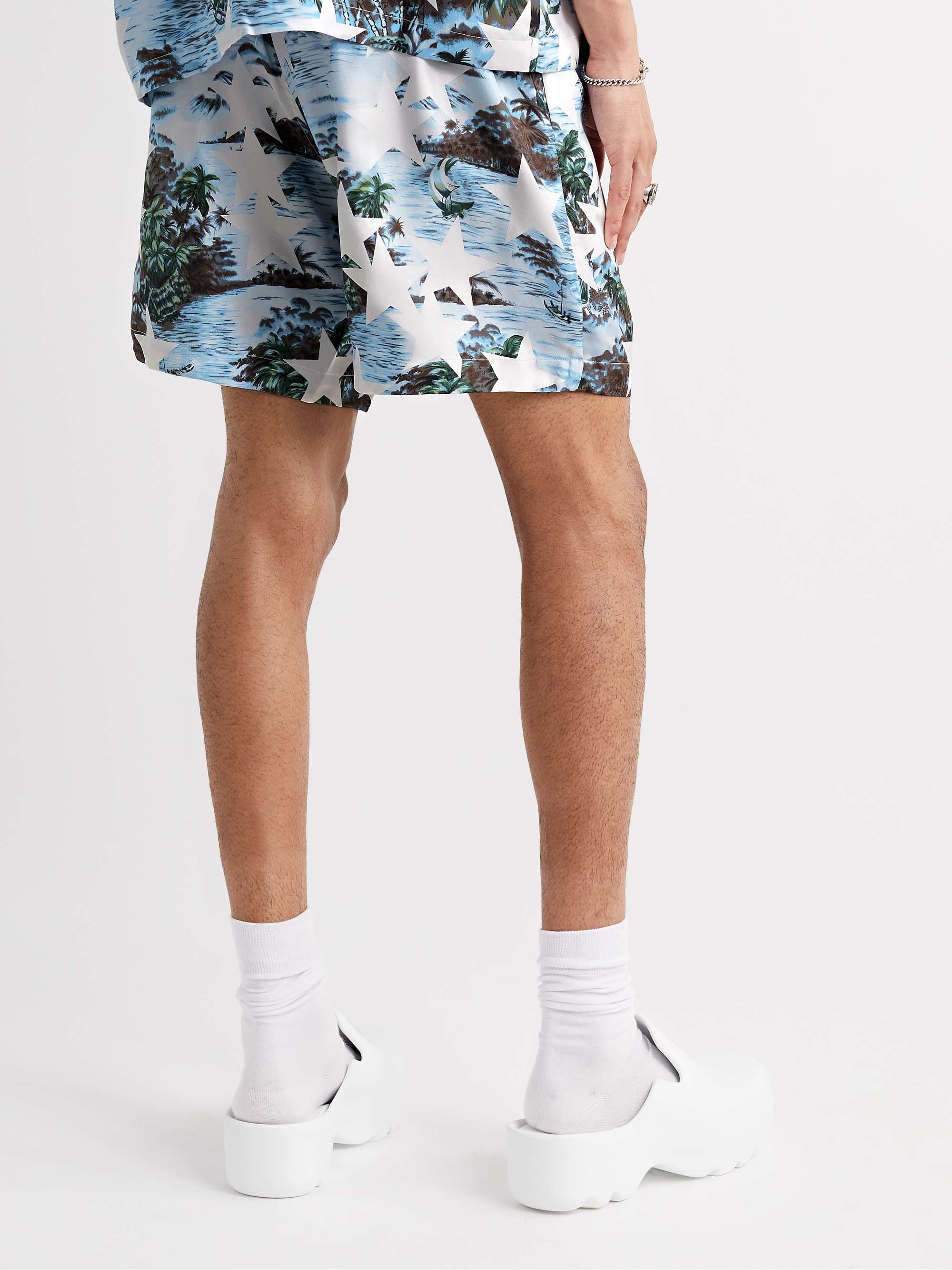 AMIRI Straight-Leg Printed Silk-Twill Drawstring Bermuda Shorts
