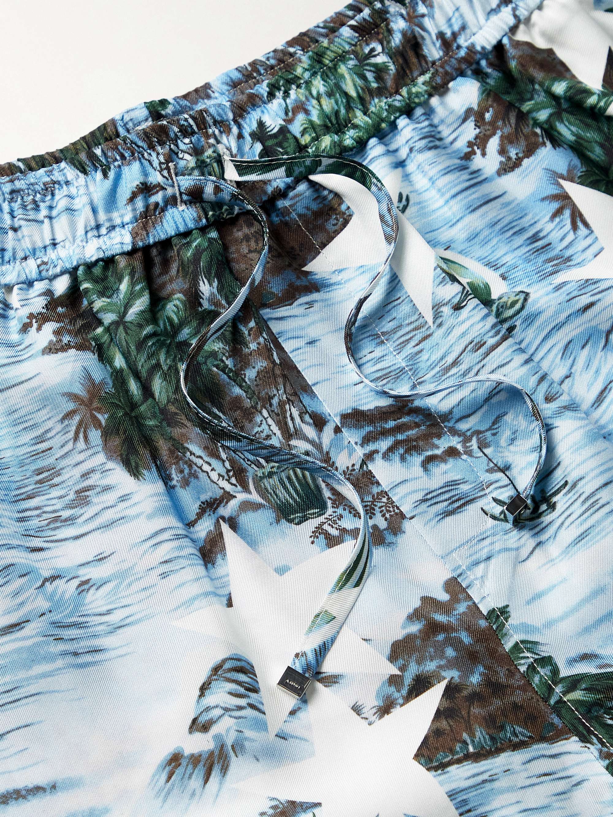 AMIRI Straight-Leg Printed Silk-Twill Drawstring Bermuda Shorts