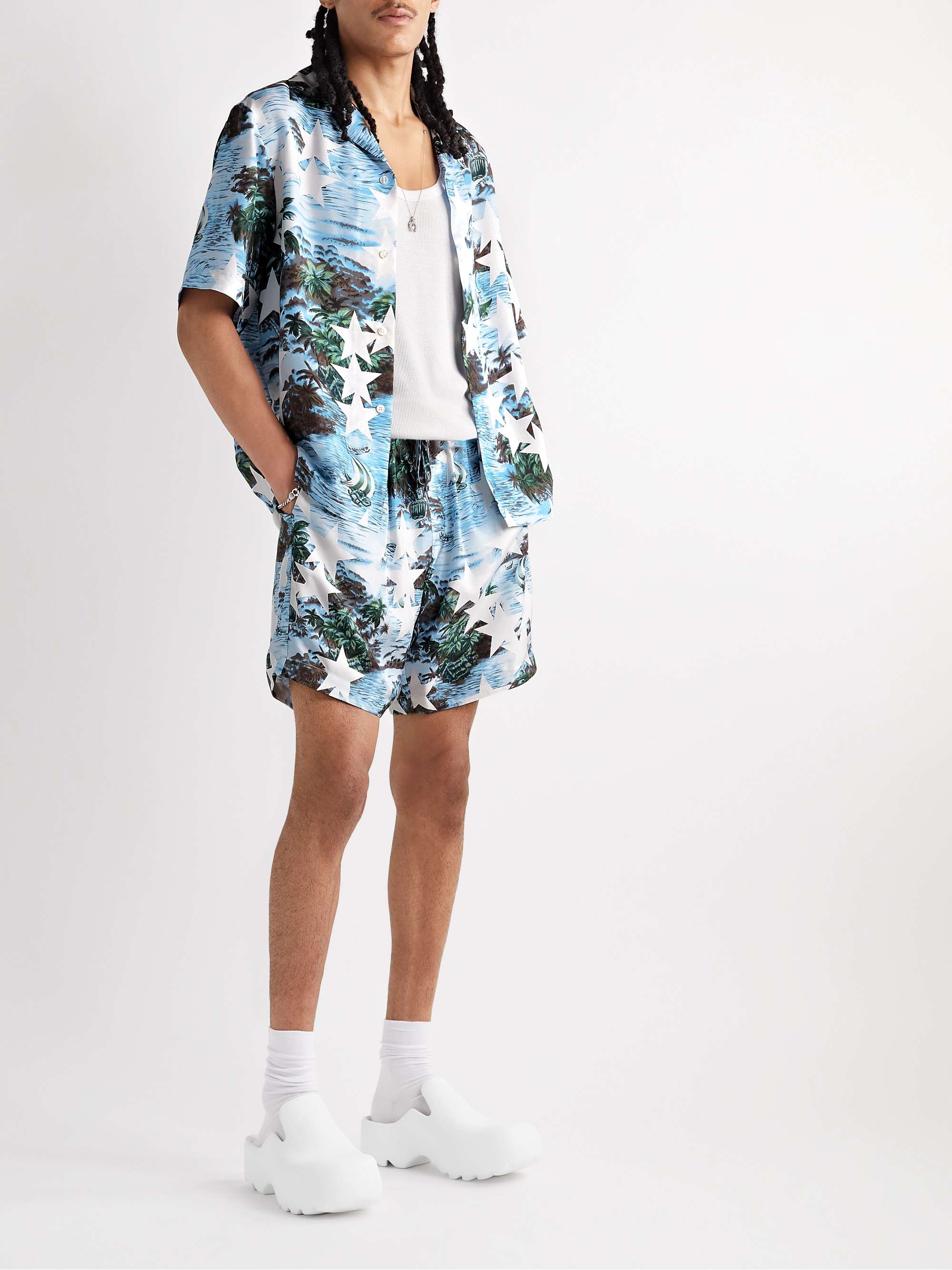 AMIRI Straight-Leg Printed Silk-Twill Drawstring Bermuda Shorts