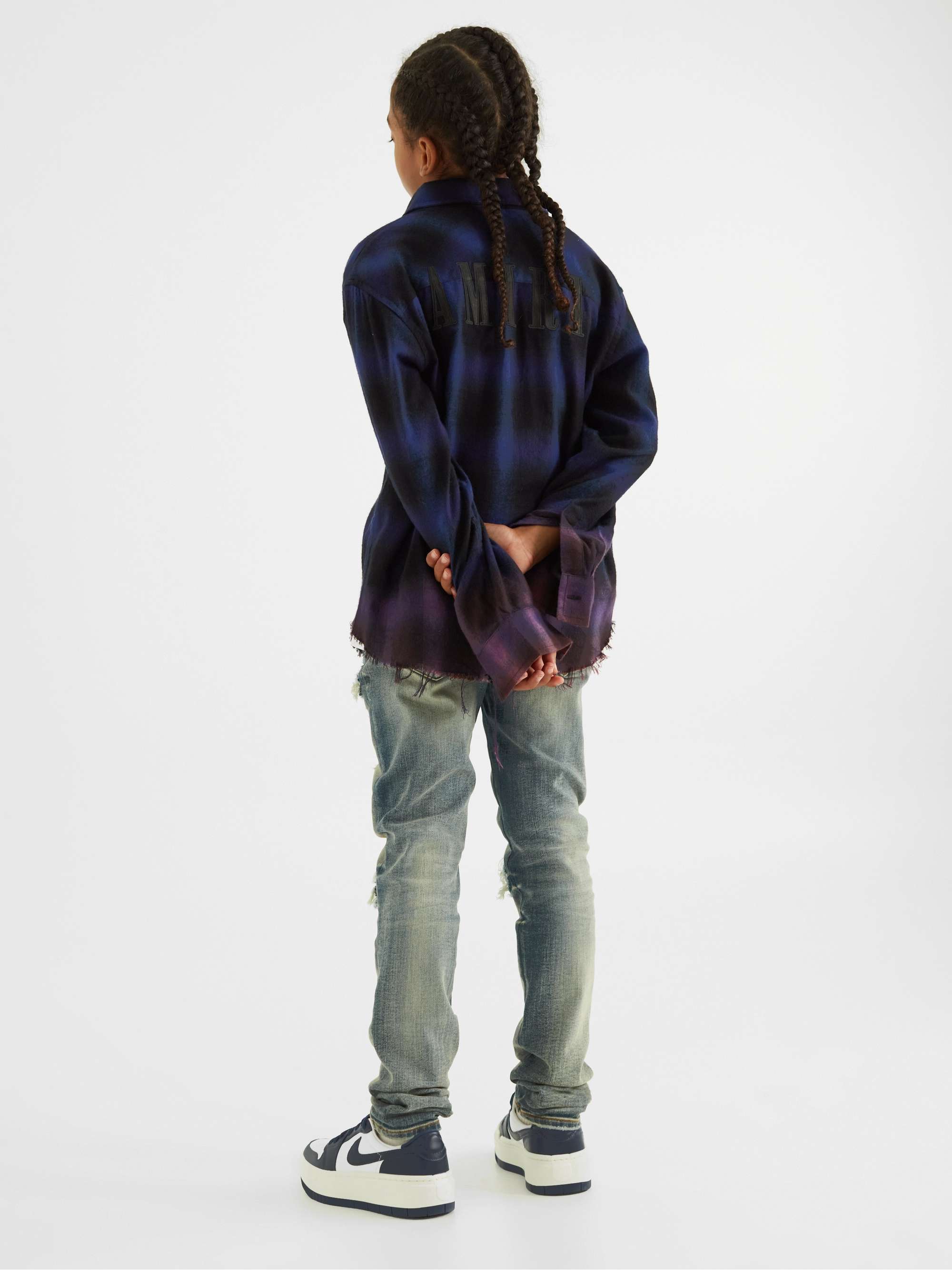 AMIRI KIDS Distressed Dégradé Checked Cotton-Flannel Shirt