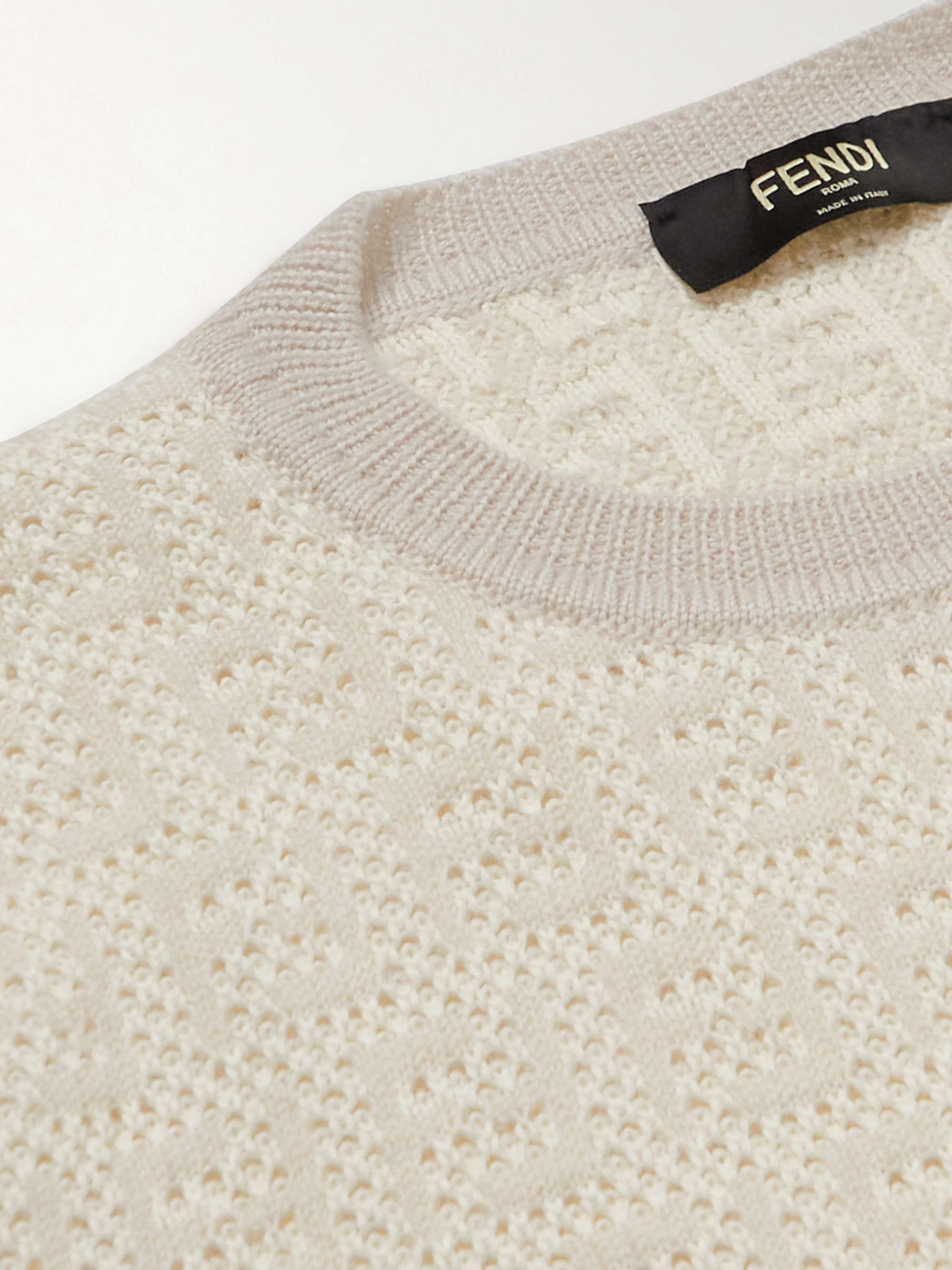 FENDI Logo-Intarsia Wool, Cotton and Cashmere-Blend Sweater