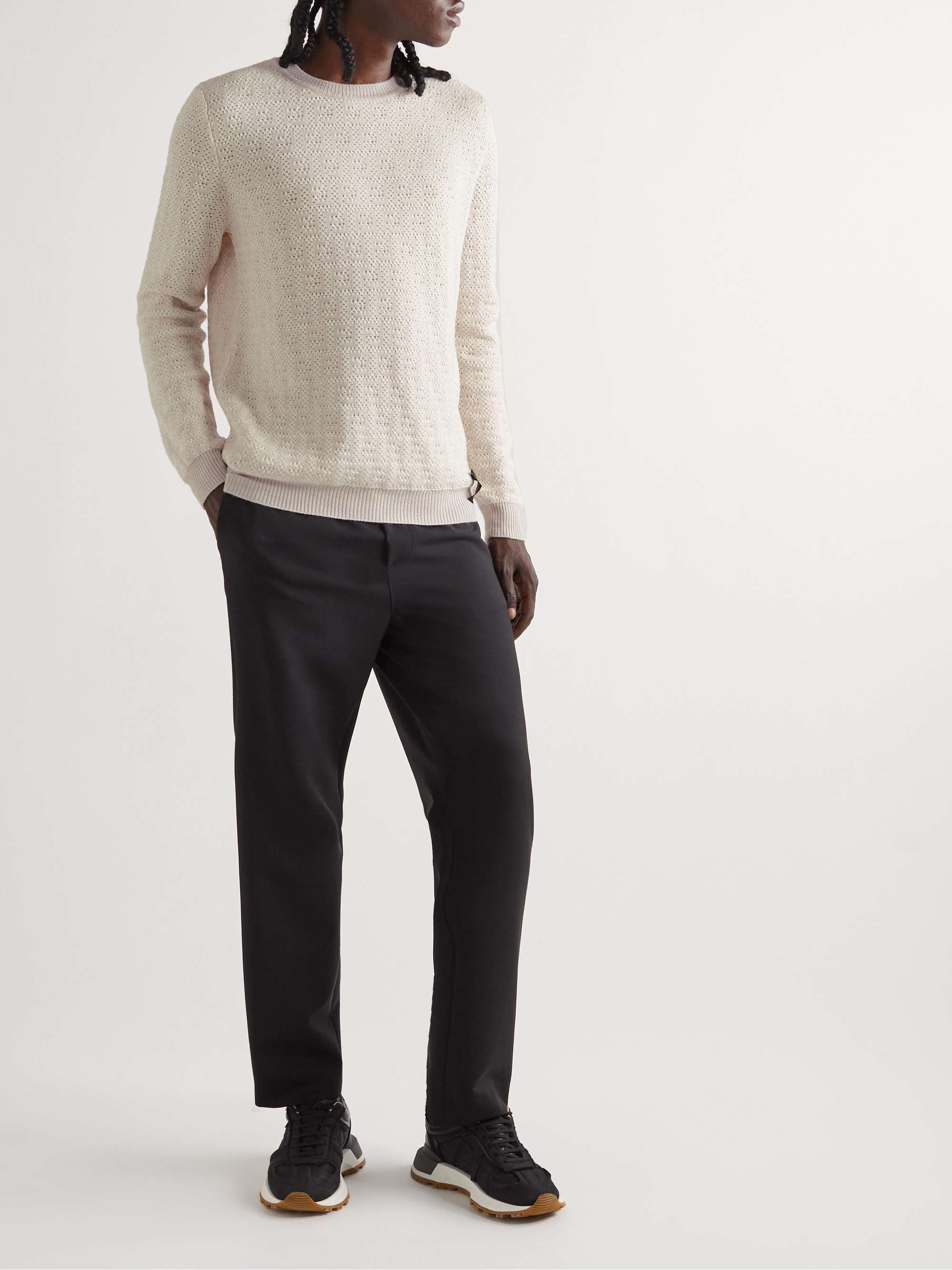 FENDI Logo-Intarsia Wool, Cotton and Cashmere-Blend Sweater