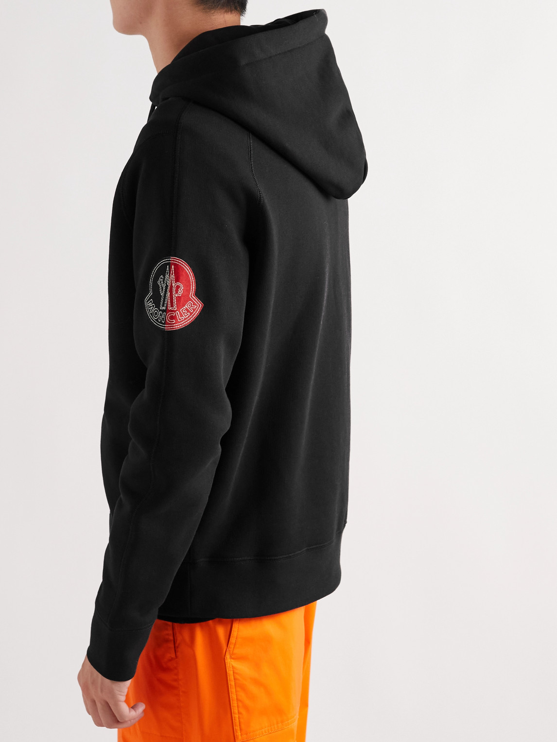 Shop Moncler Genius 2 Moncler 1952 Logo-appliquéd Cotton-jersey Zip-up Hoodie In Black