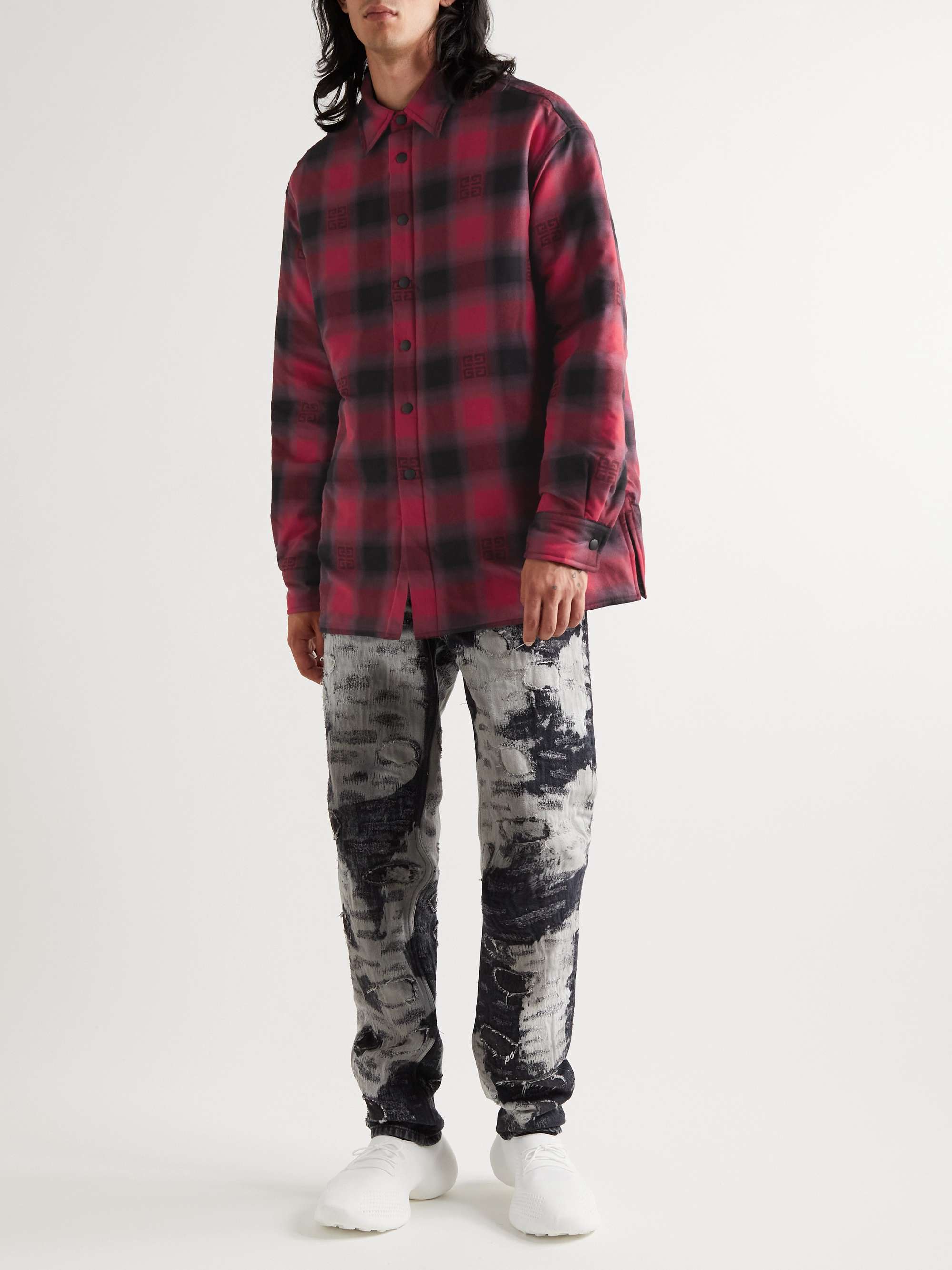 GIVENCHY Logo-Print Quilted Checked Wool-Flannel Overshirt
