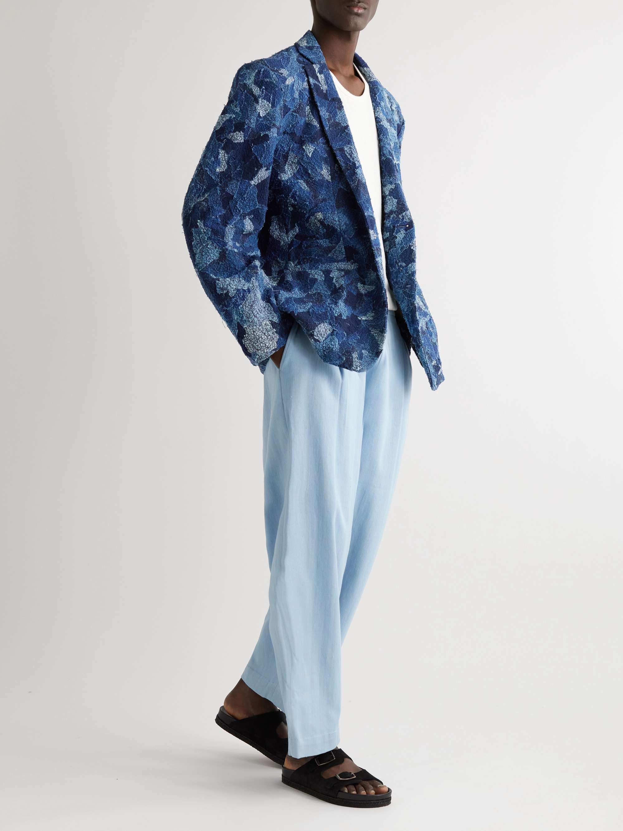 11.11/ELEVEN ELEVEN Unstructured Embroidered Patchwork Upcycled Cotton and Silk-Blend Blazer