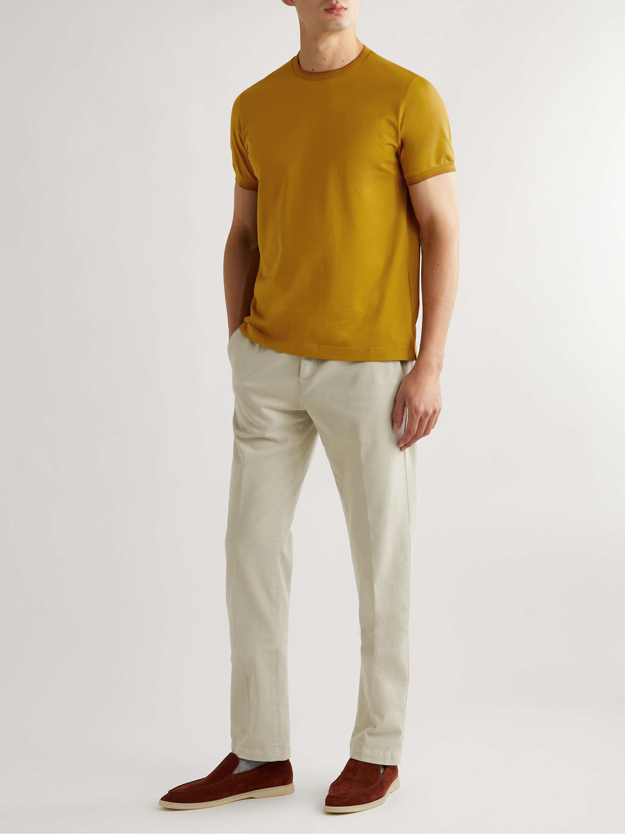 LORO PIANA Contrast-Tipped Sea Island Cotton-Piqué T-shirt