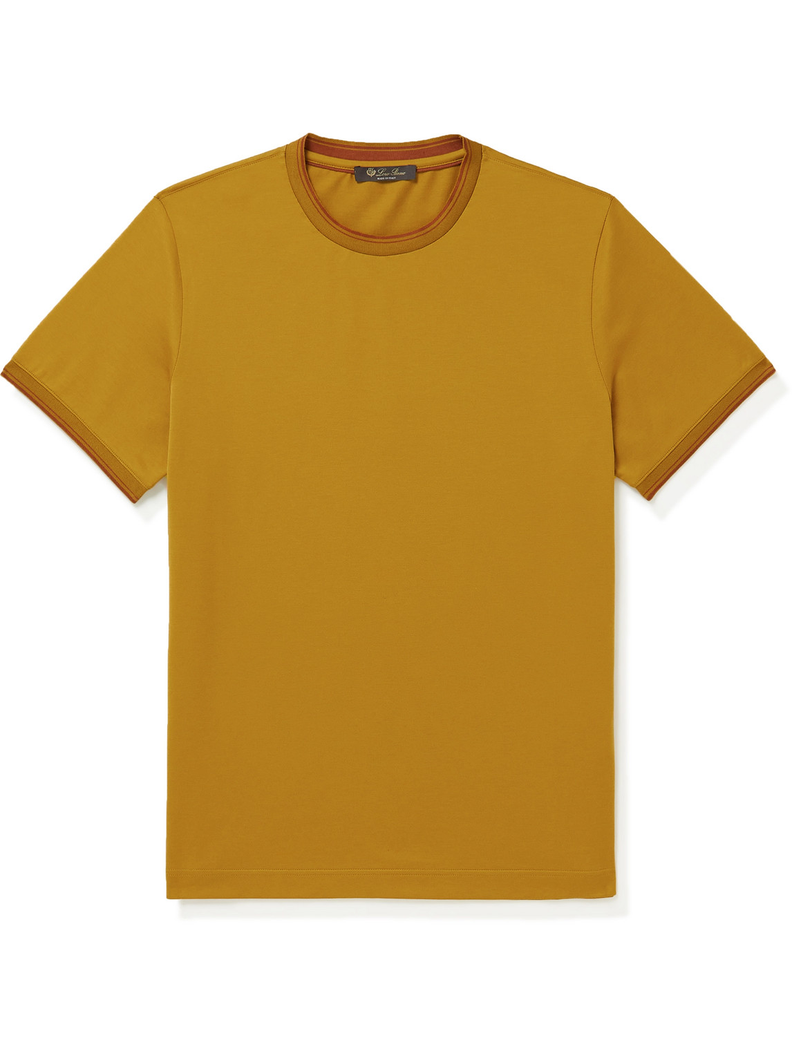 Loro Piana Contrast-tipped Sea Island Cotton-piqué T-shirt In Yellow