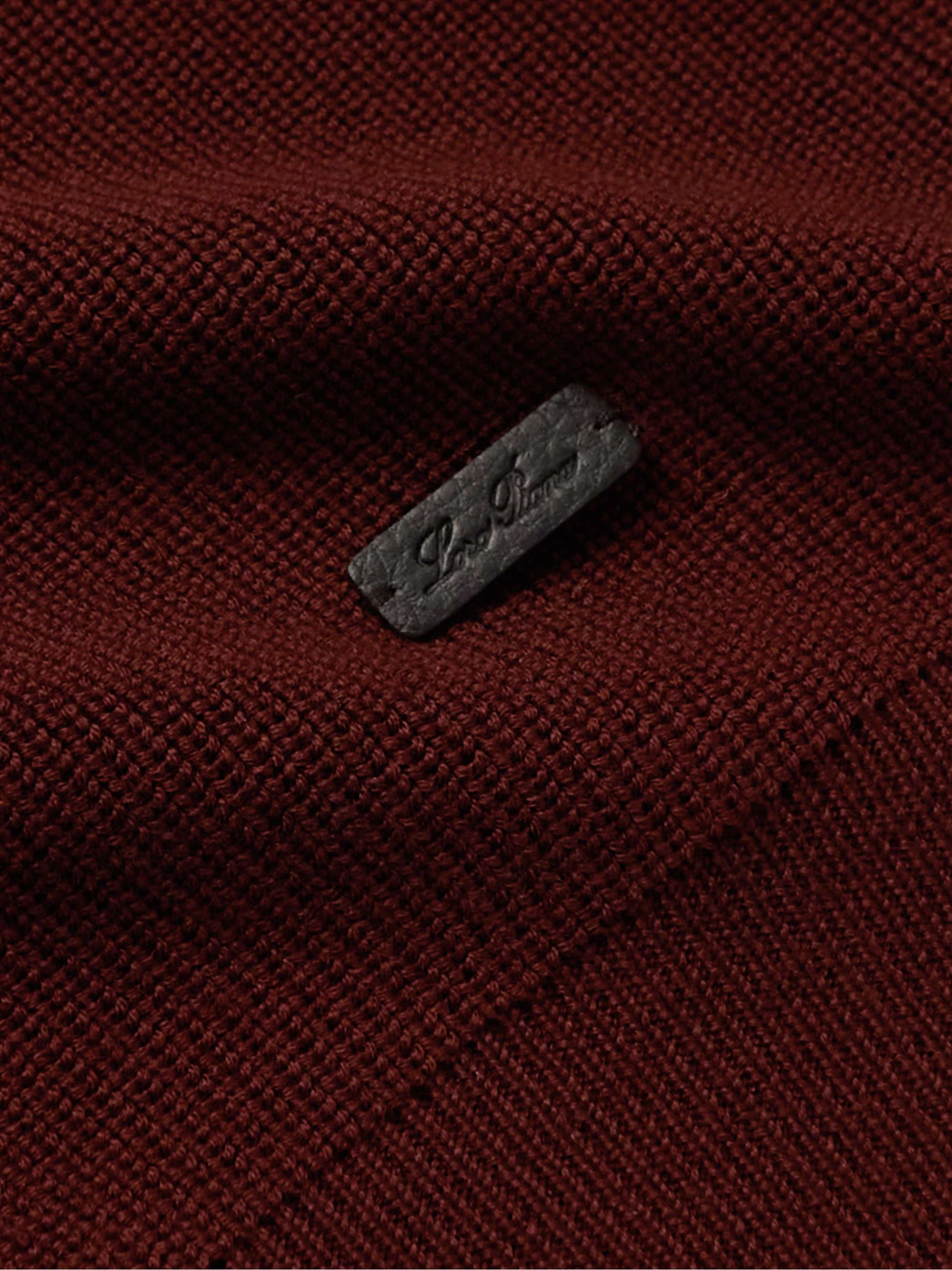 LORO PIANA Leather-Trimmed Ribbed Wool Half-Zip Sweatshirt