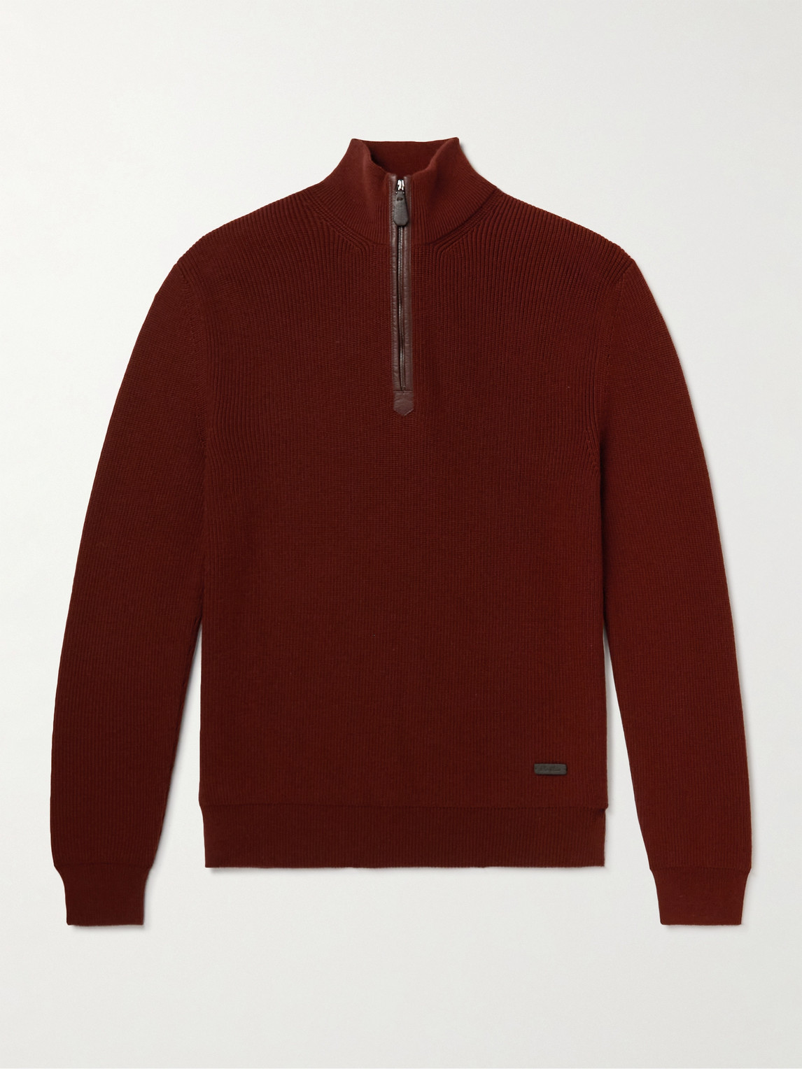 Loro Piana Leather-Trimmed Ribbed Wool Half-Zip Sweatshirt - Men