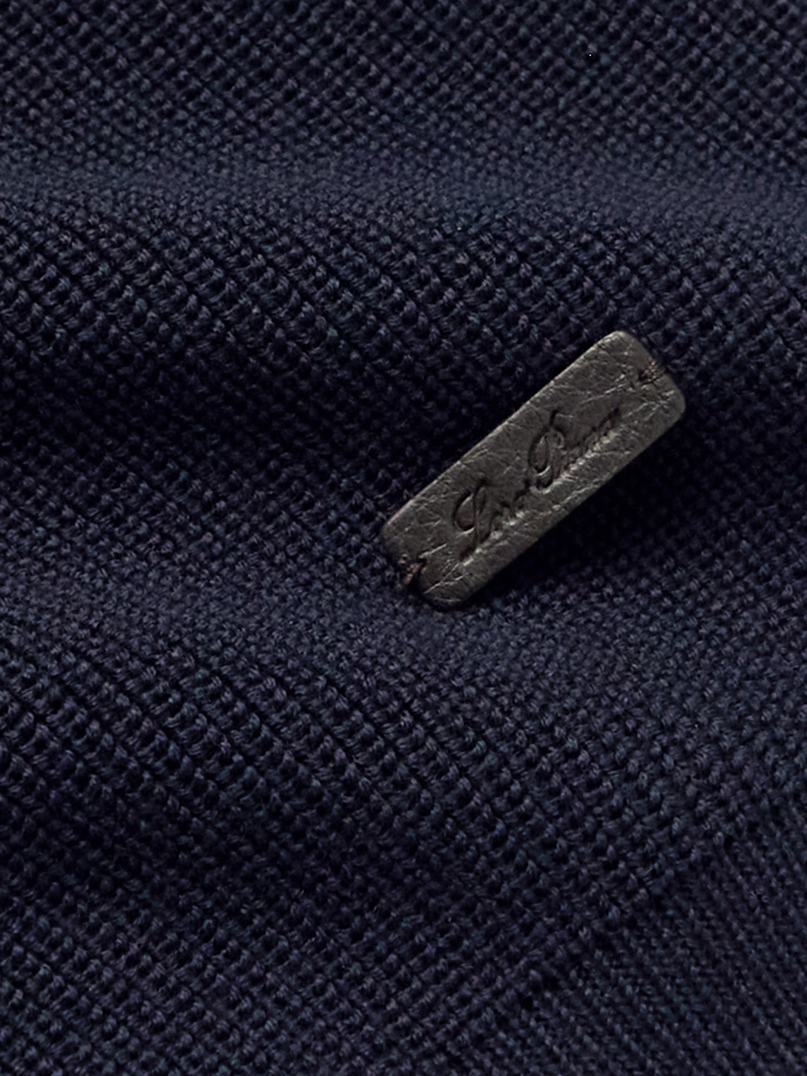 Loro Piana Leather-trimmed Ribbed Wool Half-zip Sweatshirt In Blue