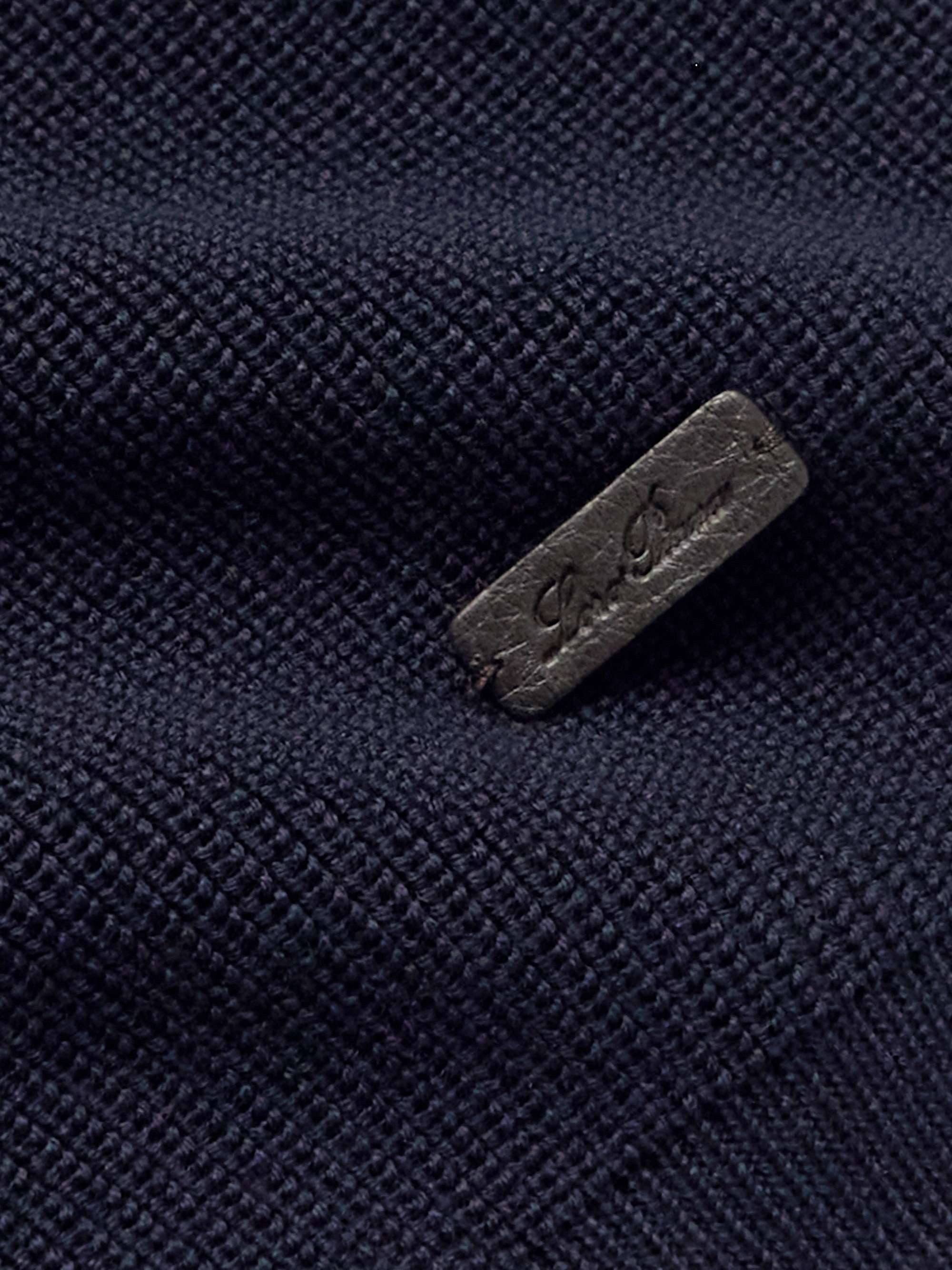 LORO PIANA Leather-Trimmed Ribbed Wool Half-Zip Sweatshirt