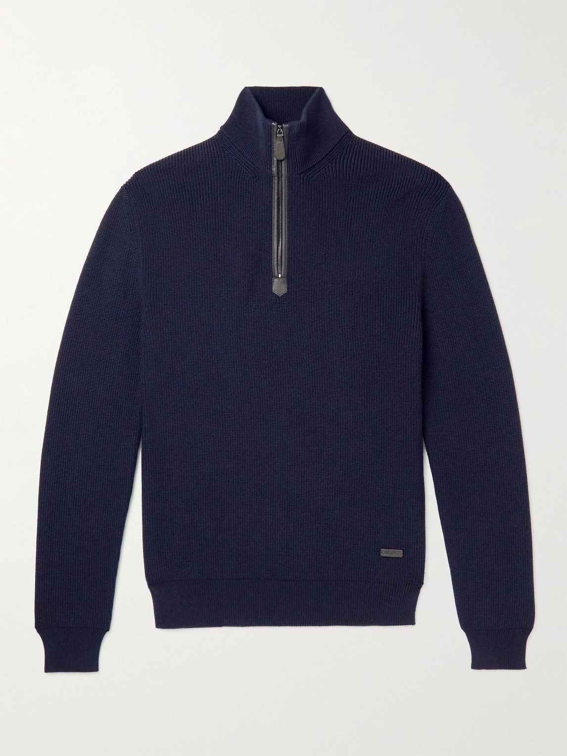 Loro Piana Leather-Trimmed Ribbed Wool Half-Zip Sweatshirt - Men